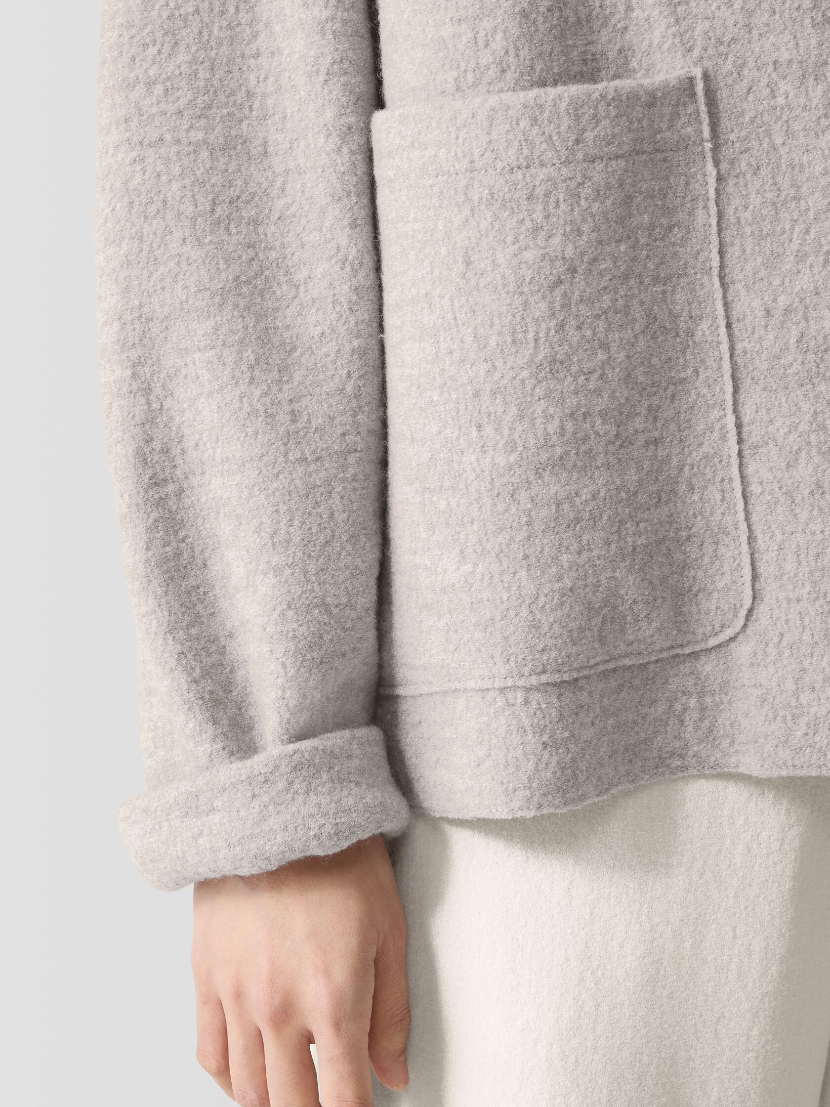 Lightweight Boiled Wool High Collar Jacket in Regenerative Wool