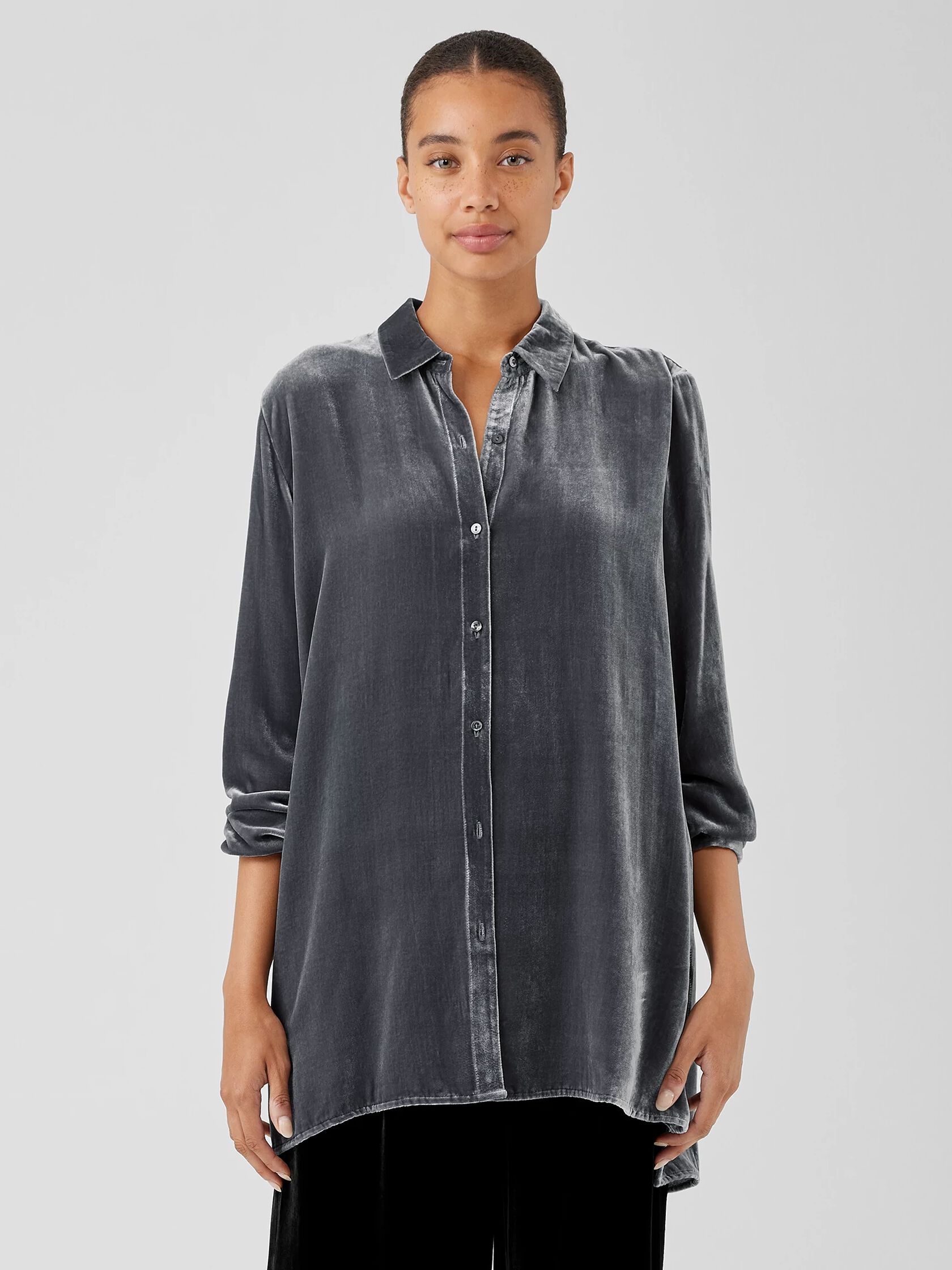 Velvet Classic Collar Long Shirt