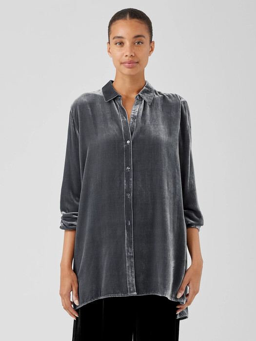 Velvet Classic Collar Long Shirt