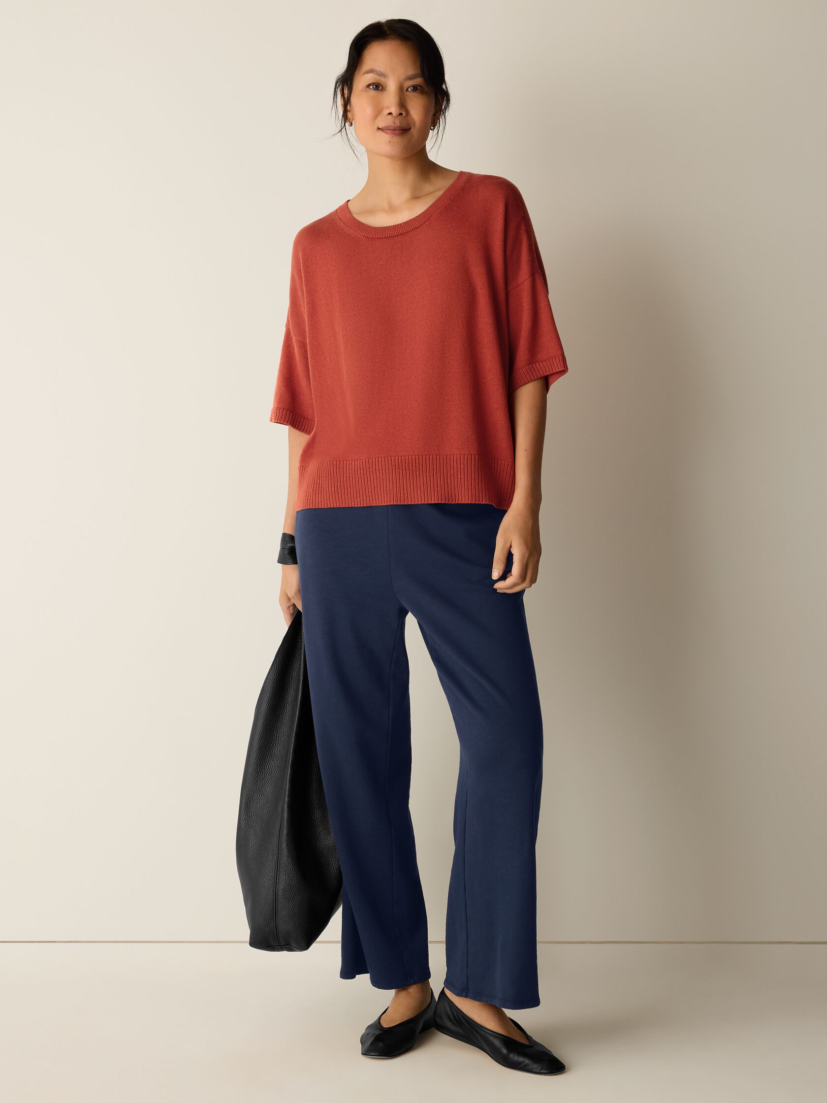 Peruvian Cotton Blend Elbow-Sleeve Top