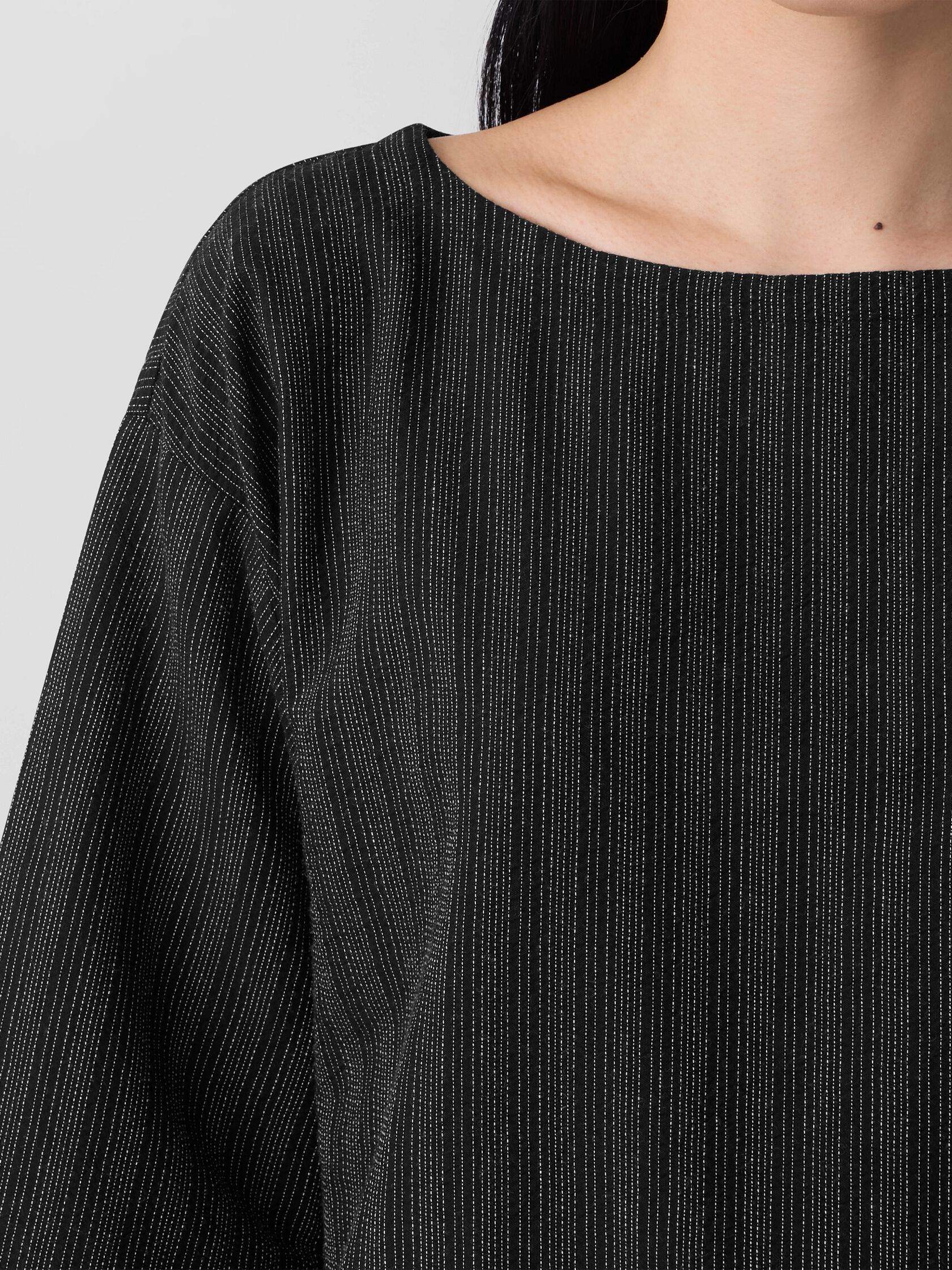 Cotton Blend Stripe Stitch Box-Top