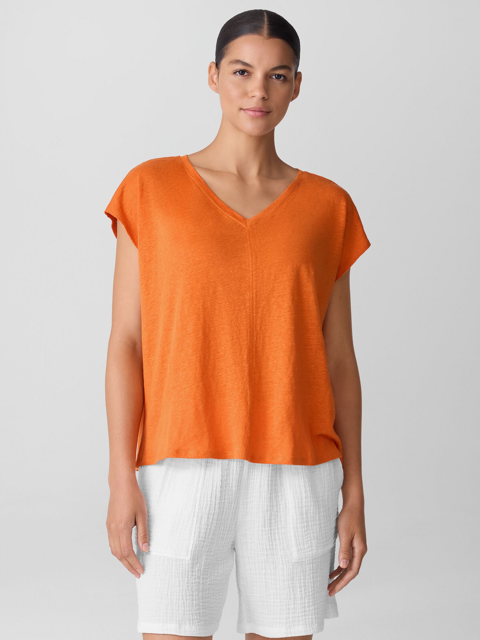 Organic Linen Jersey V-Neck Tee