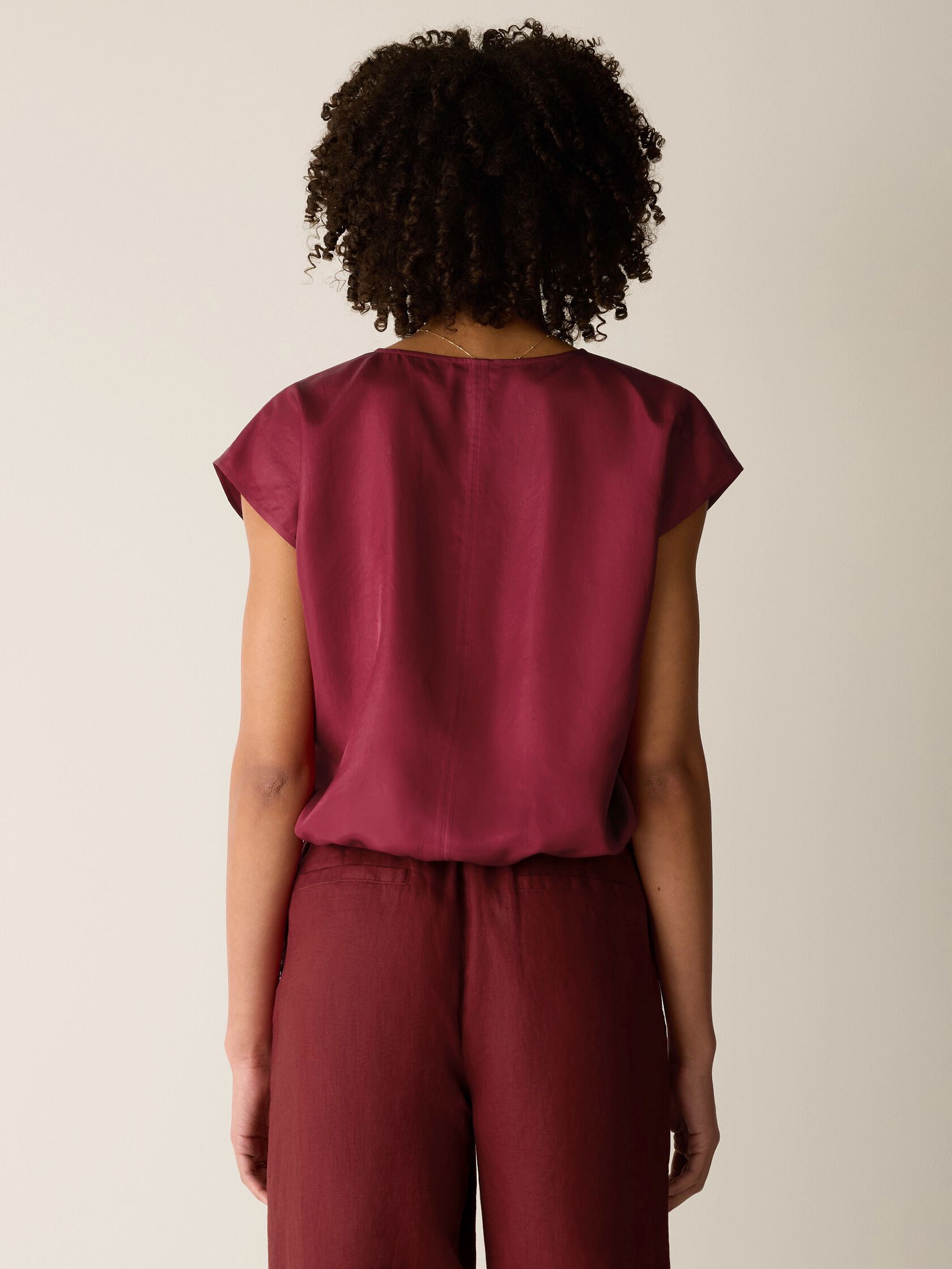 Lightweight Satin Shimmer Split Neck Top