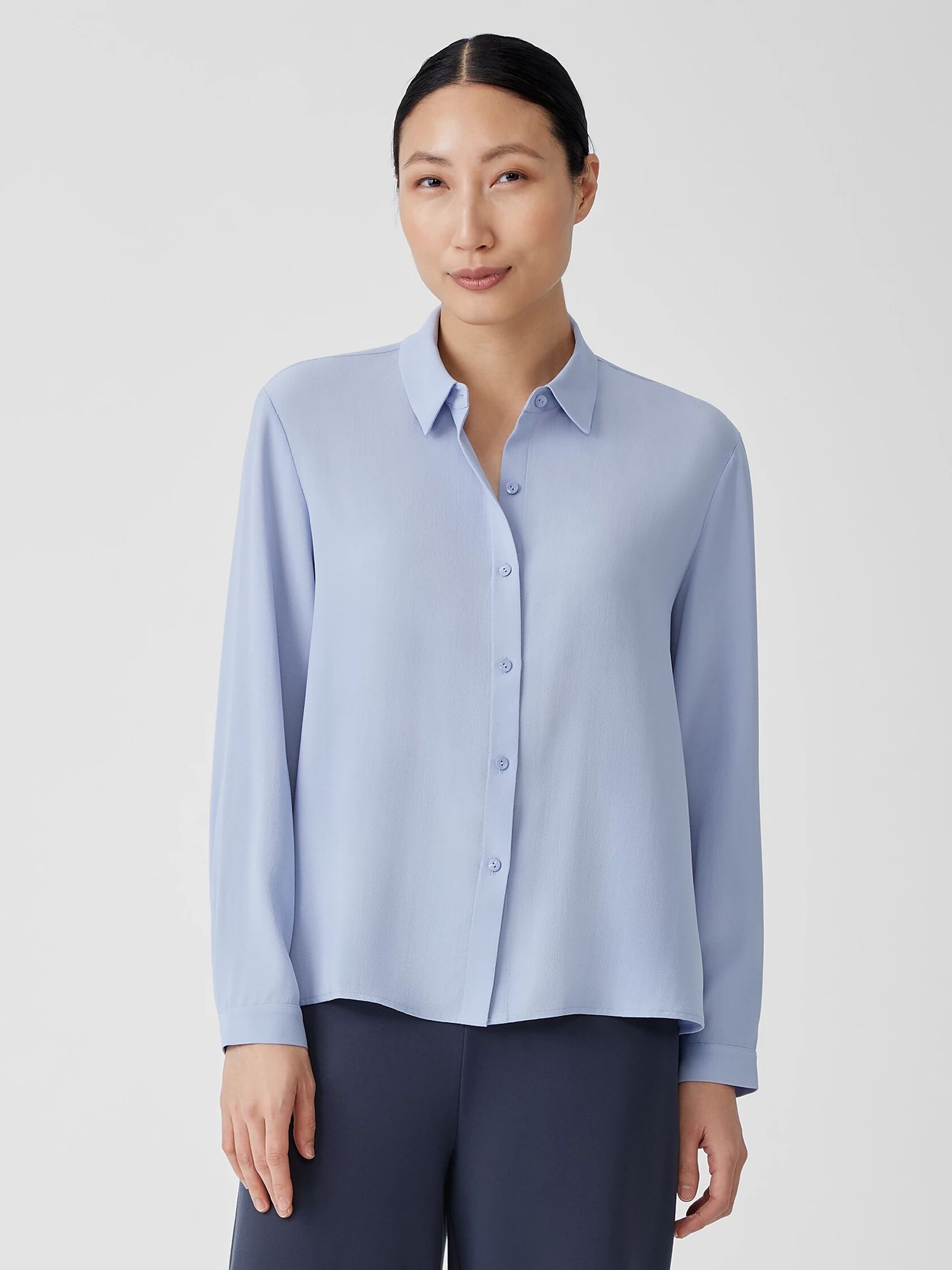 Silk Georgette Crepe Classic Collar Shirt