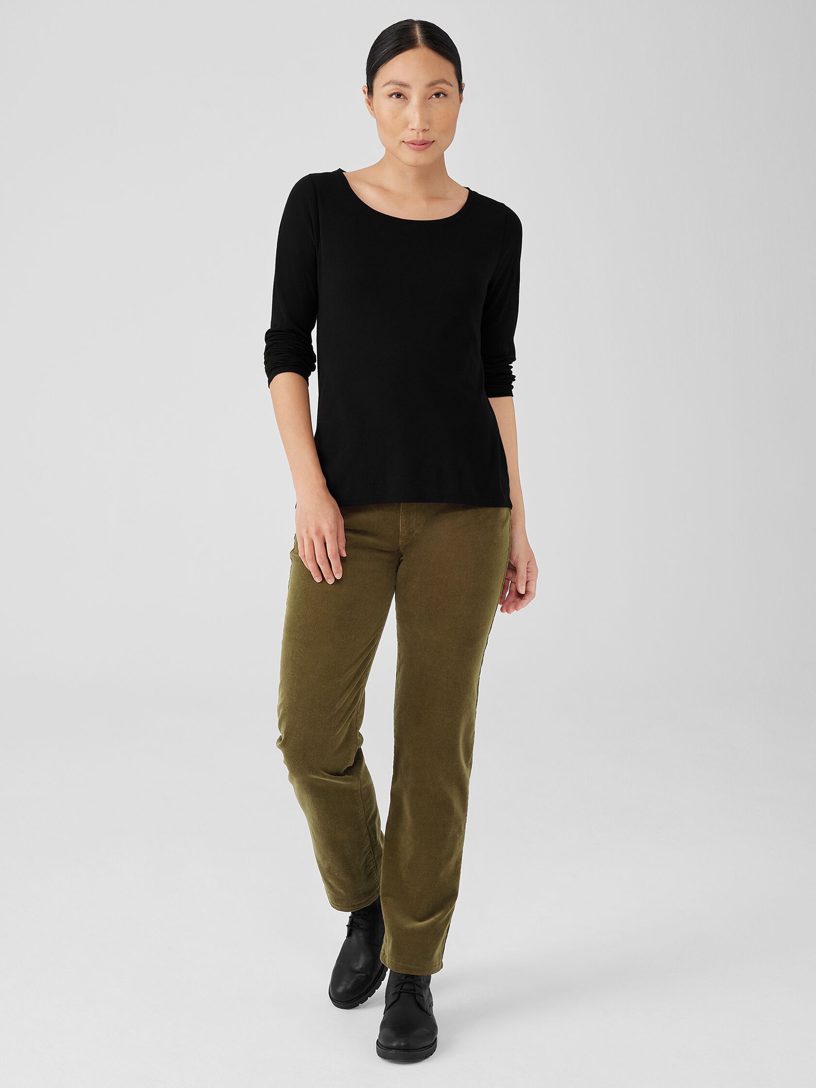 Ribbed Pima Cotton Blend Scoop Neck Top