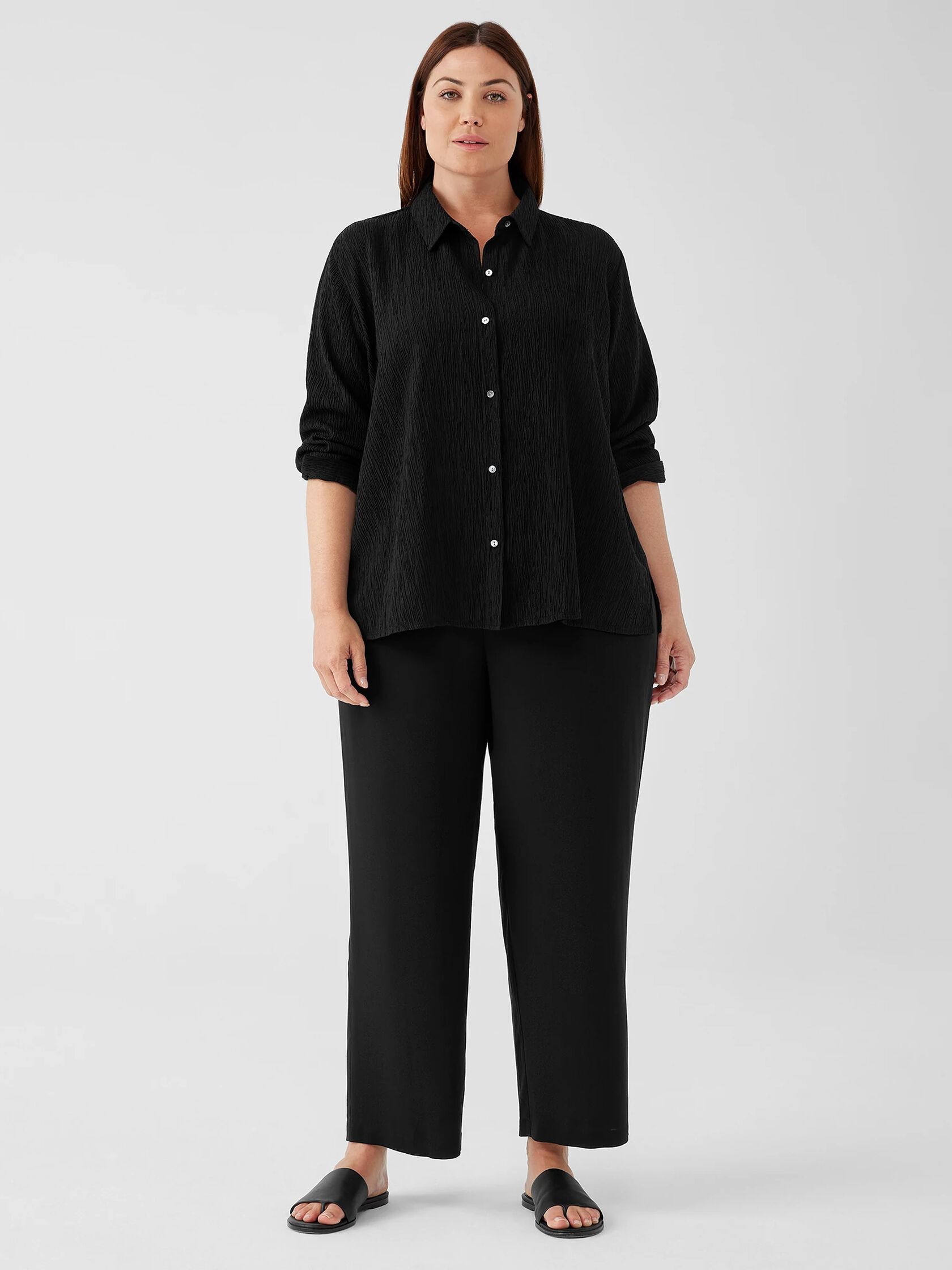 Woven Plissé Classic Collar Shirt