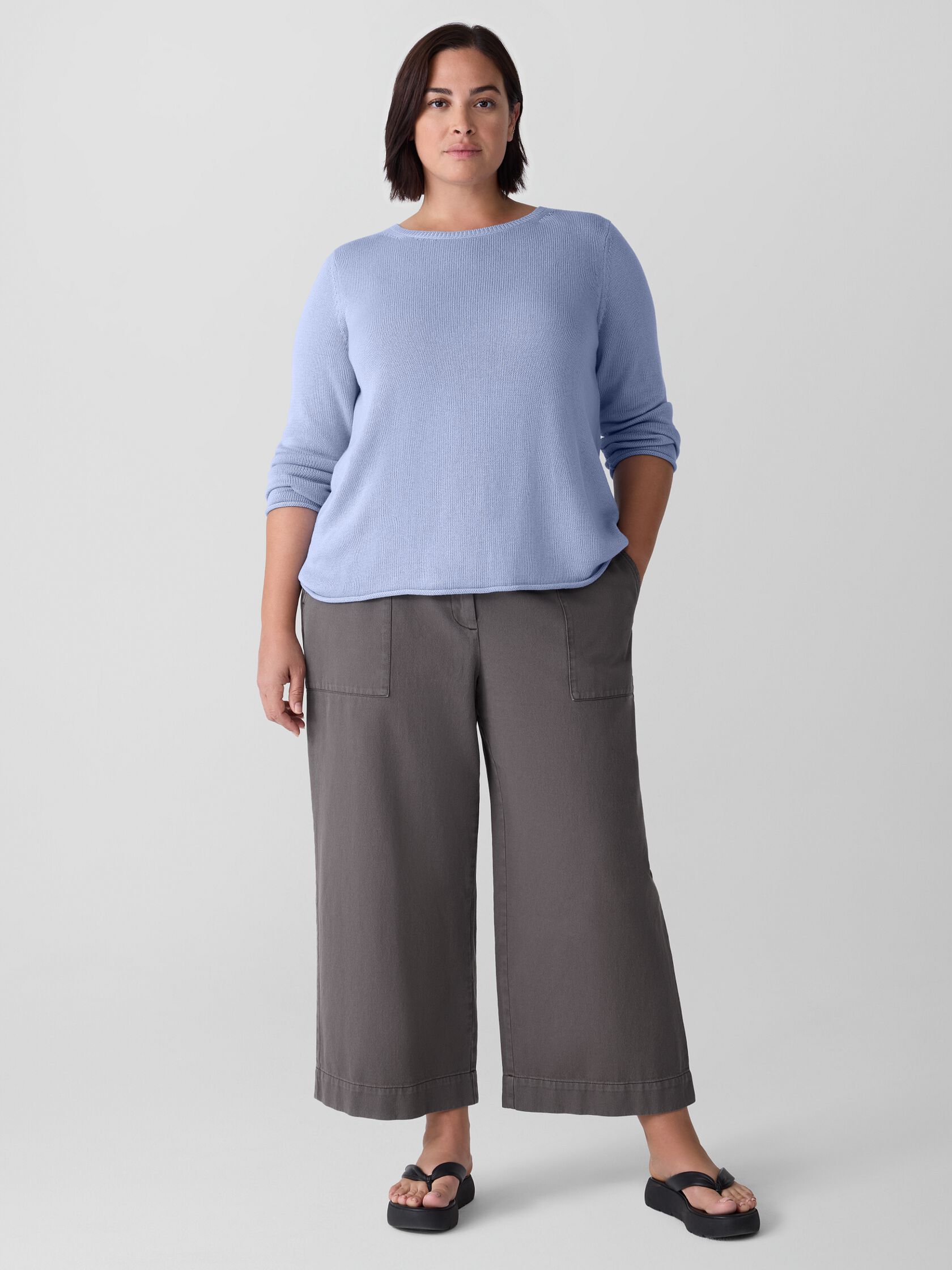 Garment-Dyed Utility Cotton Wide-Leg Pant