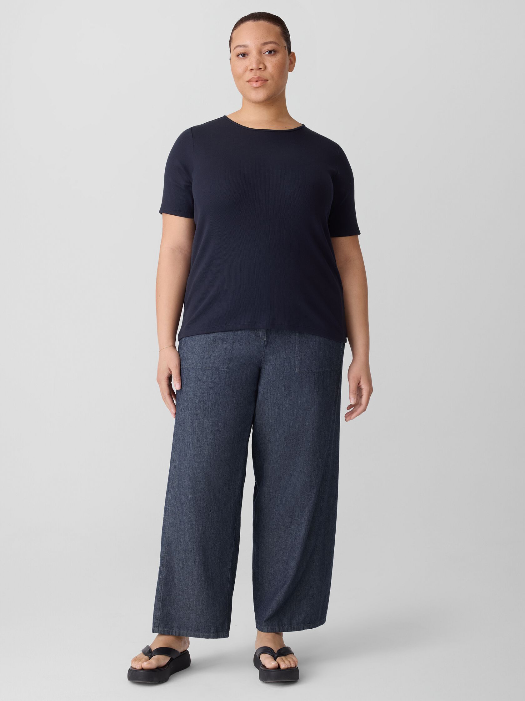 Organic Cotton Stretch Rib Crew Neck Top