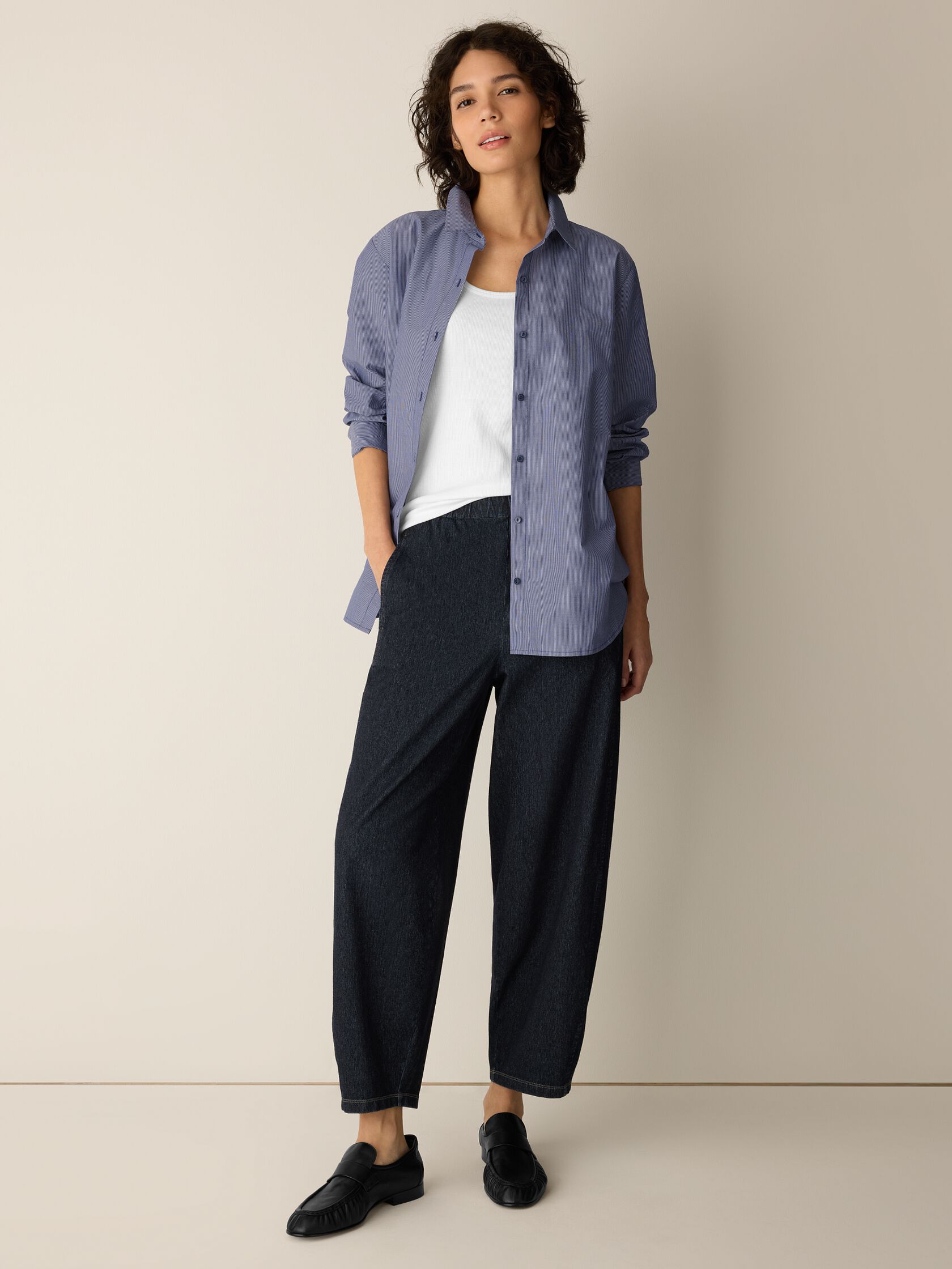 Cotton Indigo Knit Denim Lantern Pant