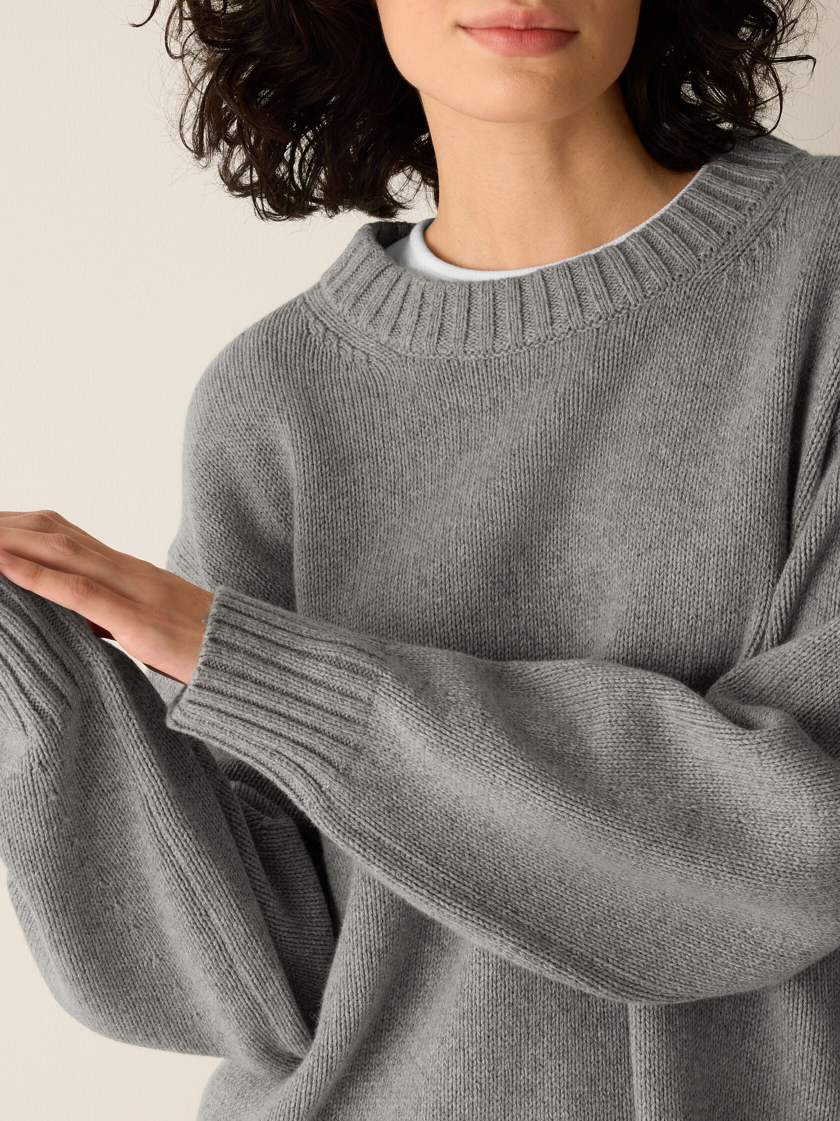 Cotton & Recycled Cashmere Crew Neck Long Top