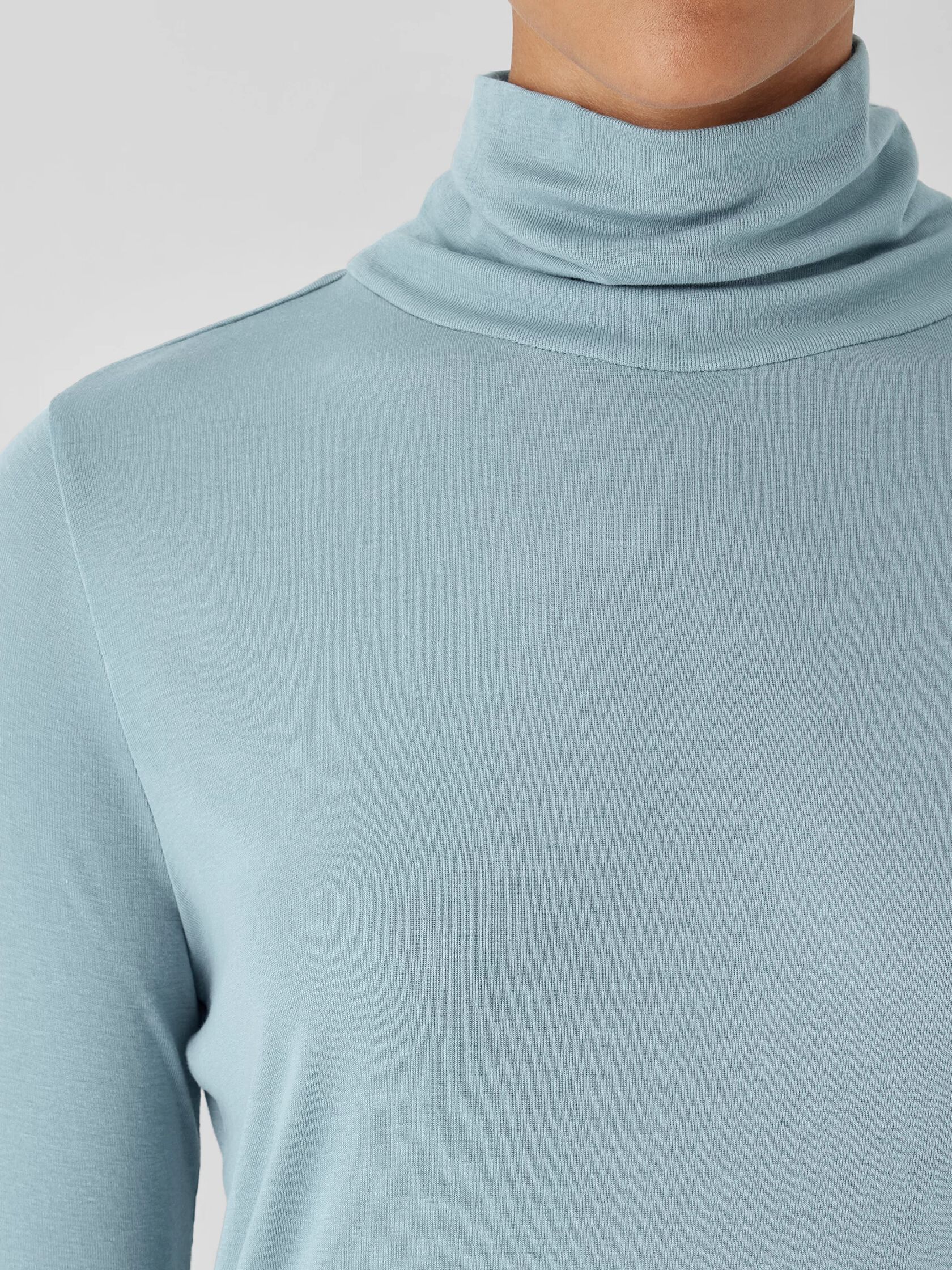 Ribbed Pima Cotton Blend Turtleneck Top