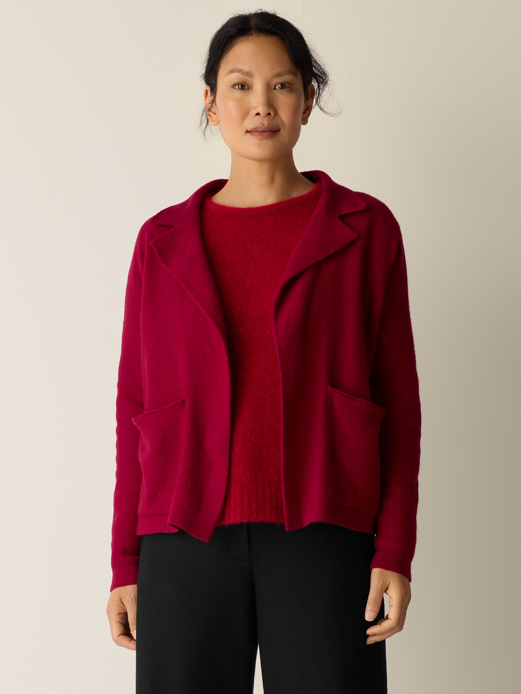 Fine Felted Wool Notch Collar Cardigan in Regenerative Wool