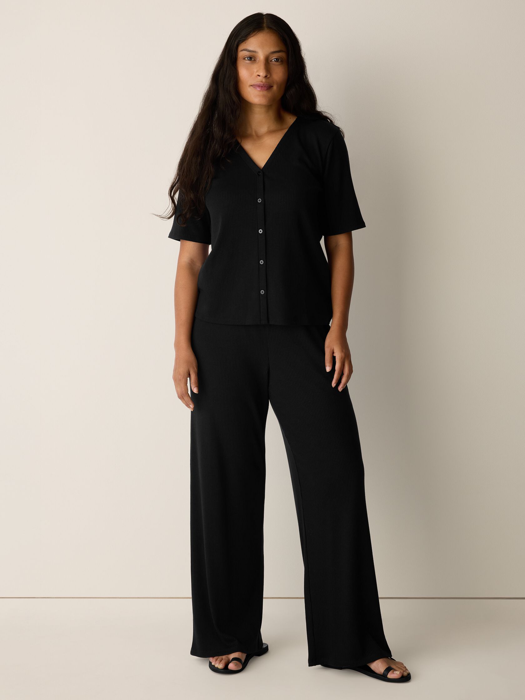 Ribbed Knit Wide-Leg Pant