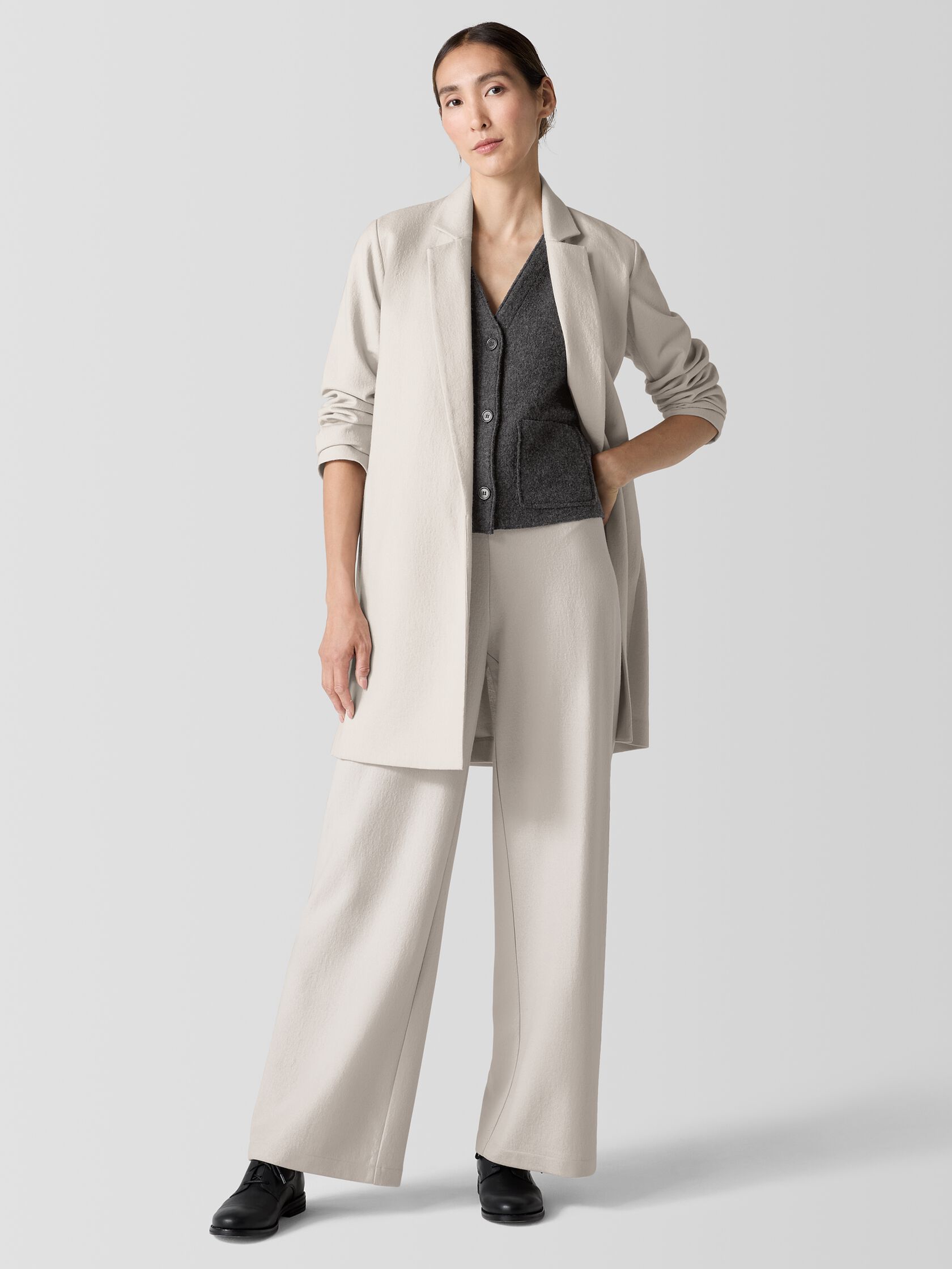Felted Wool Jersey Long Blazer in Regenerative Wool