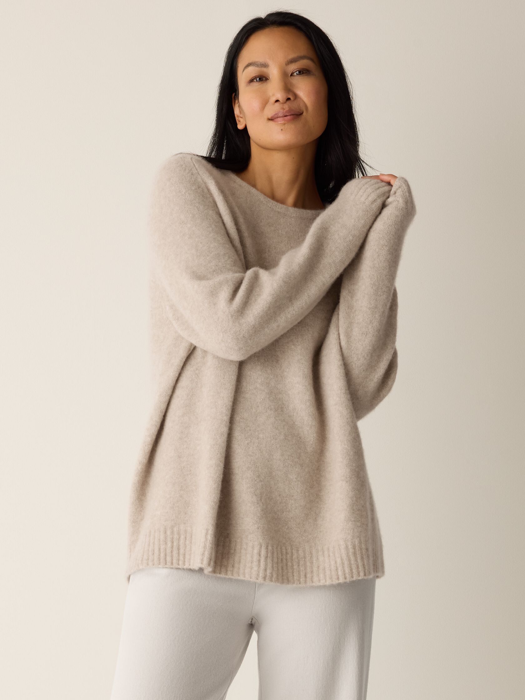 Cashmere Silk Boucle Bliss Crew Neck Long Top