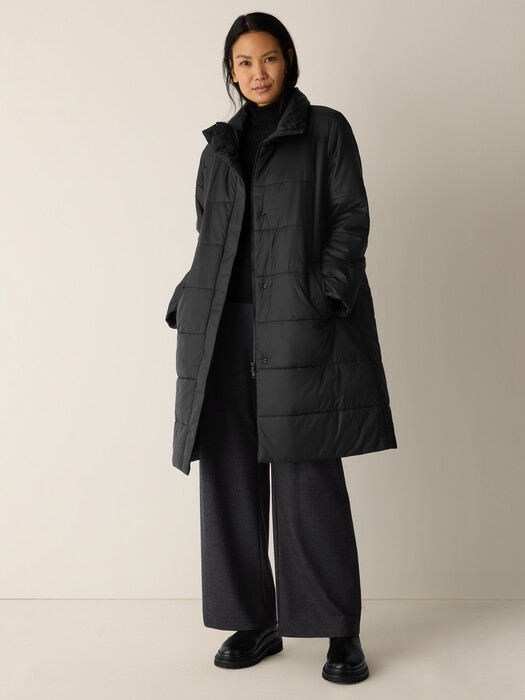 Eggshell Recycled Nylon Stand Collar Coat