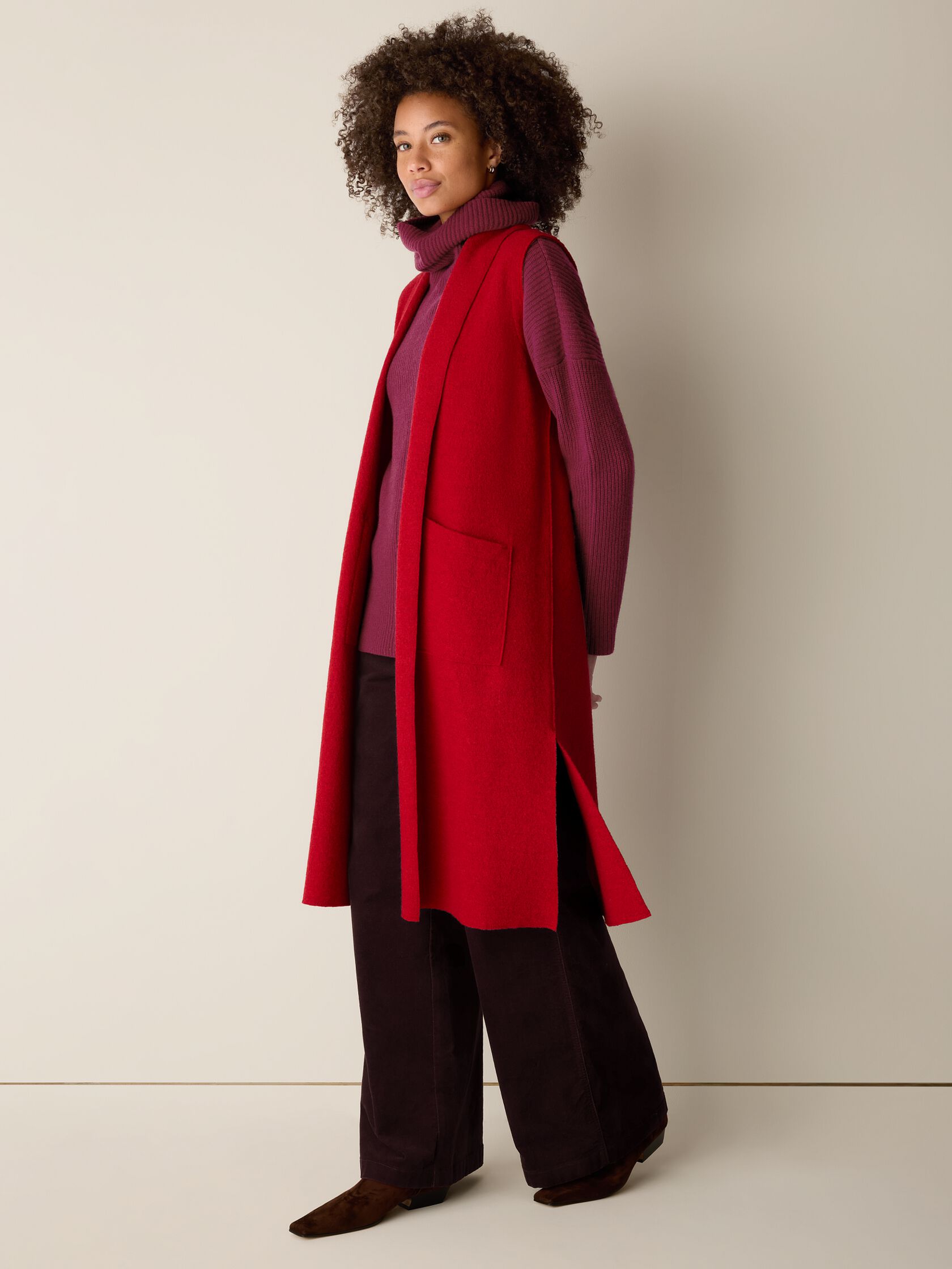 Lightweight Boiled Wool Shawl Collar Vest in Regenerative Wool