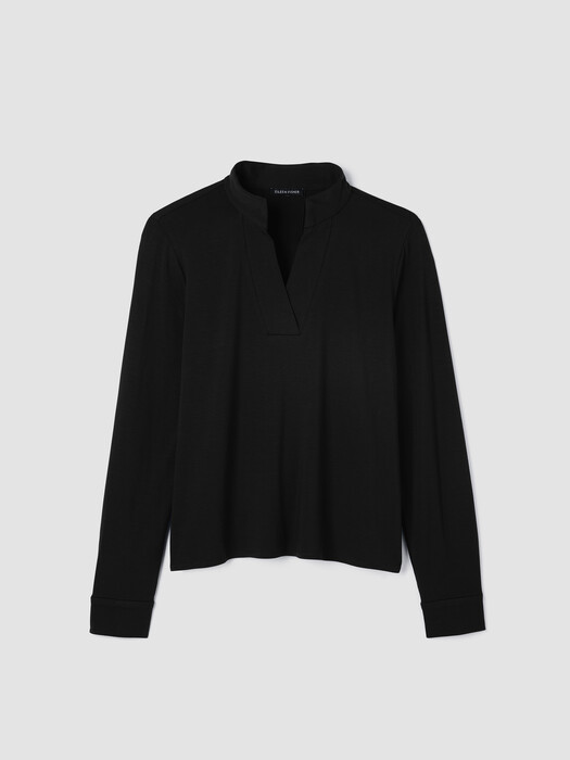 Stretch Jersey Knit Band Collar Top