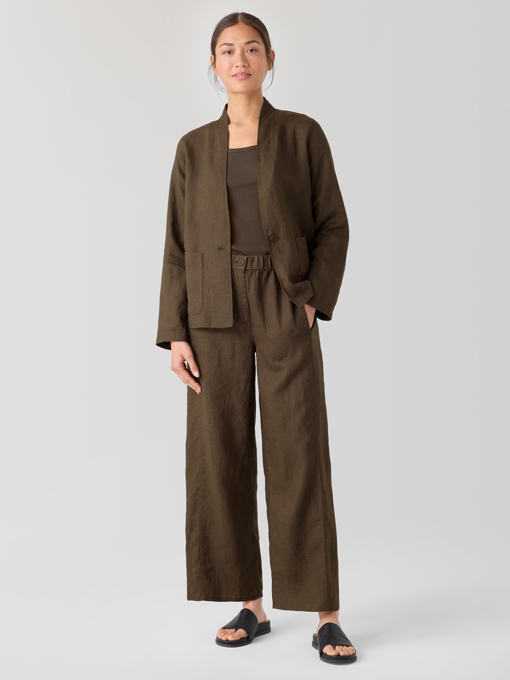 Organic Linen High Collar Jacket
