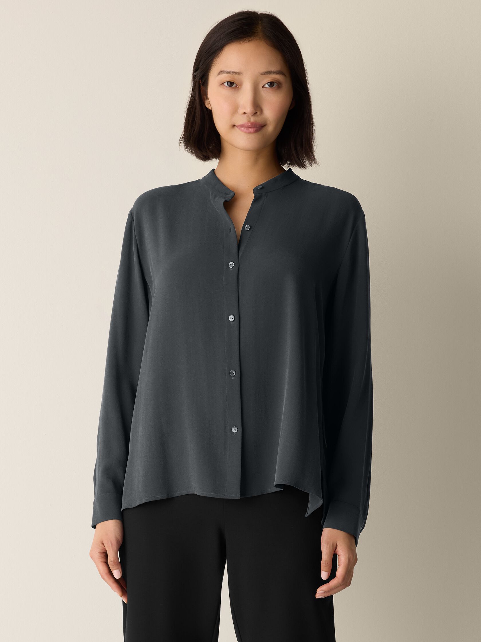 Silk Georgette Crepe Band Collar Top