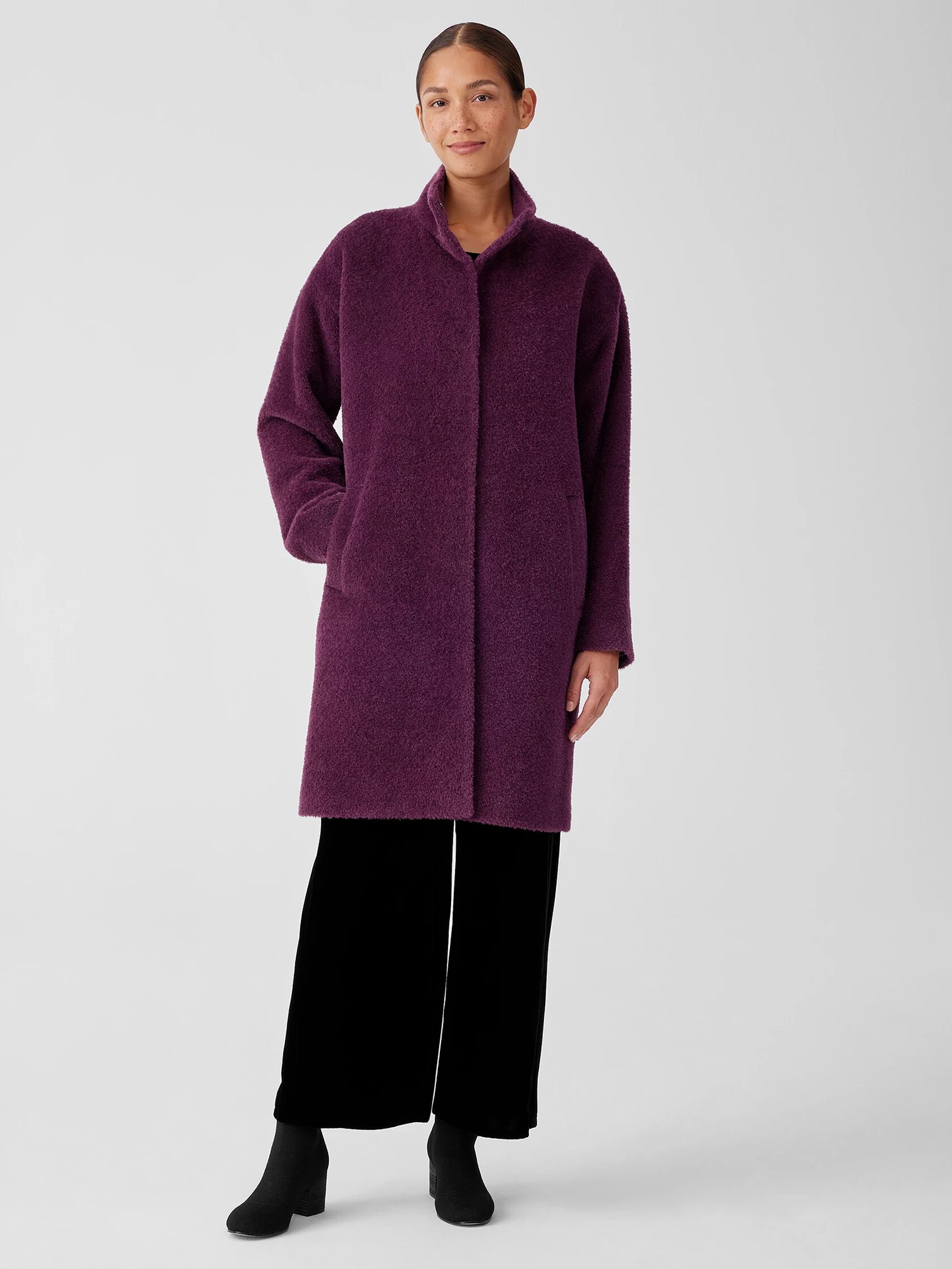 Sheared Suri Alpaca Stand Collar Coat