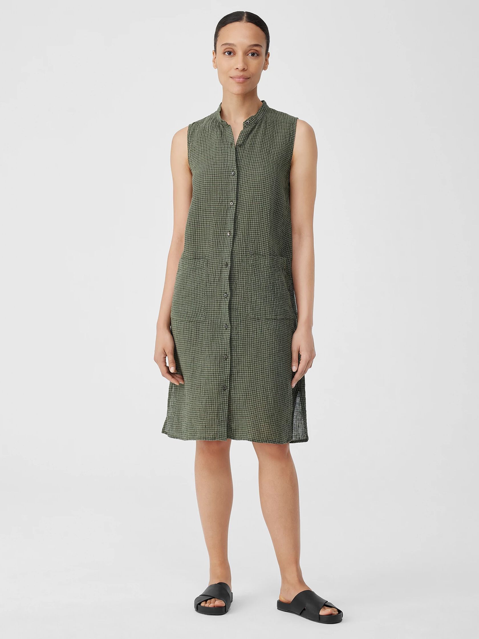 Puckered Organic Linen Sleeveless Dress