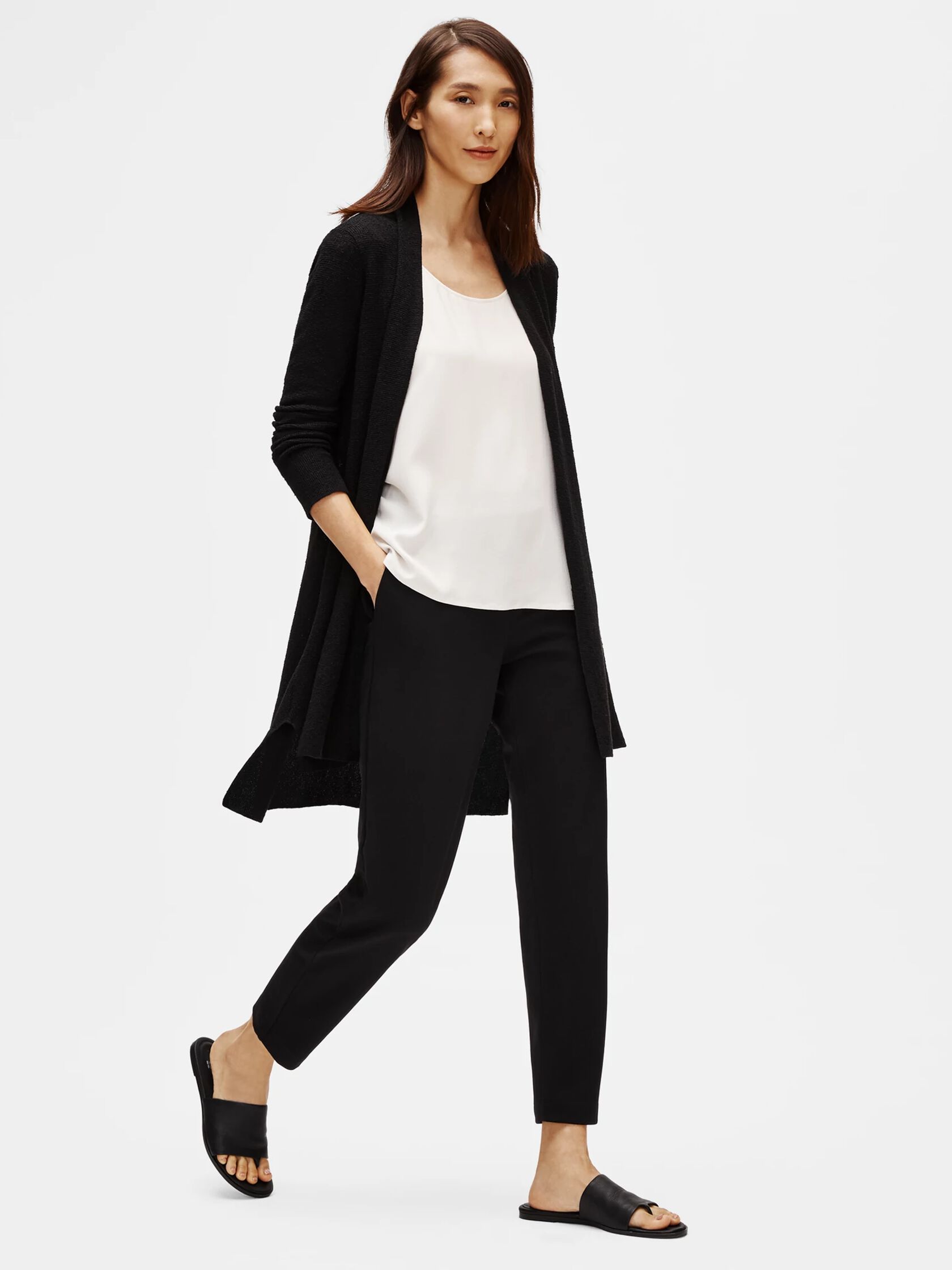 Organic Linen Crepe Stretch Long Cardigan
