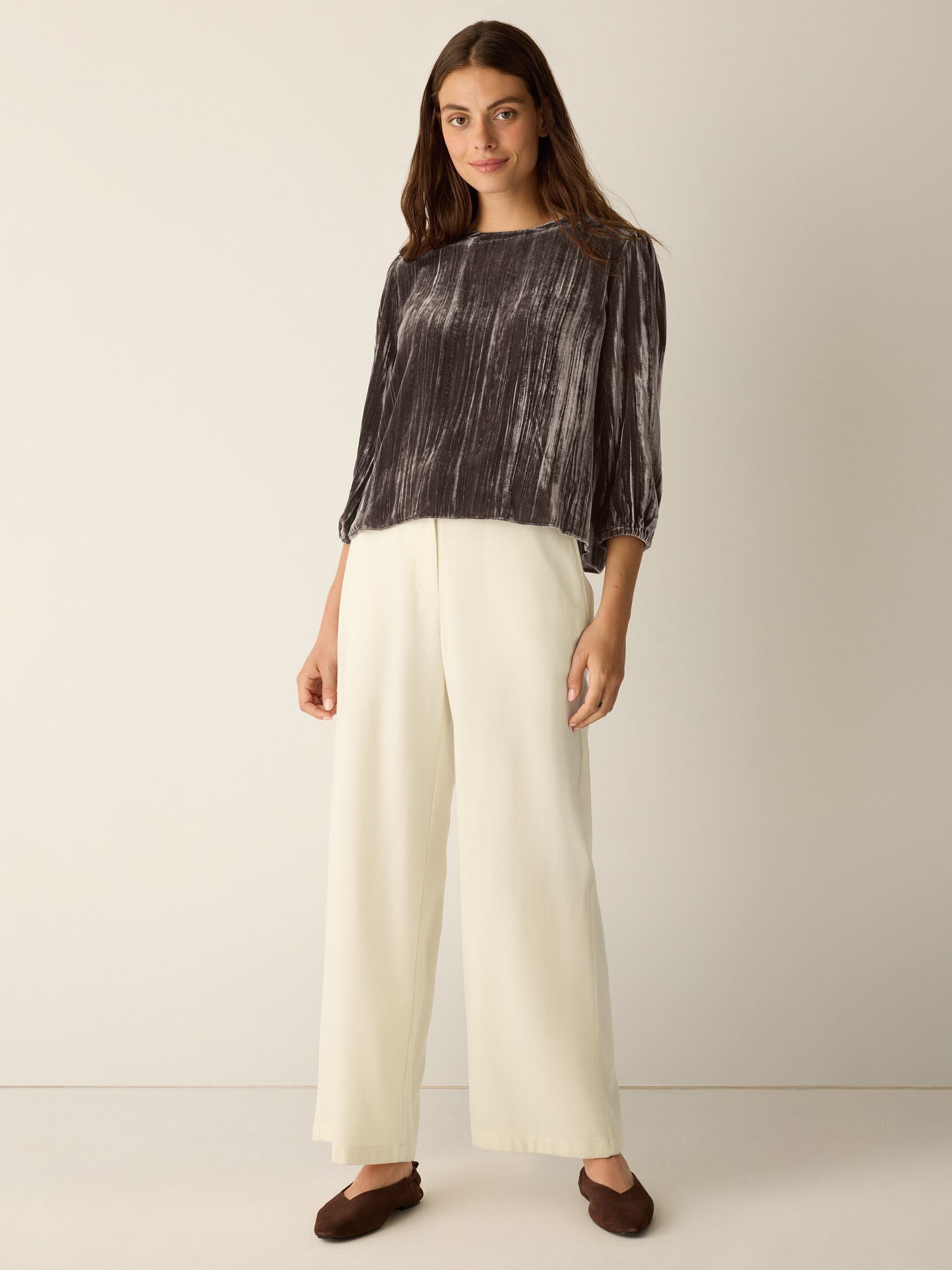 Crushed Velvet Round Neck Top