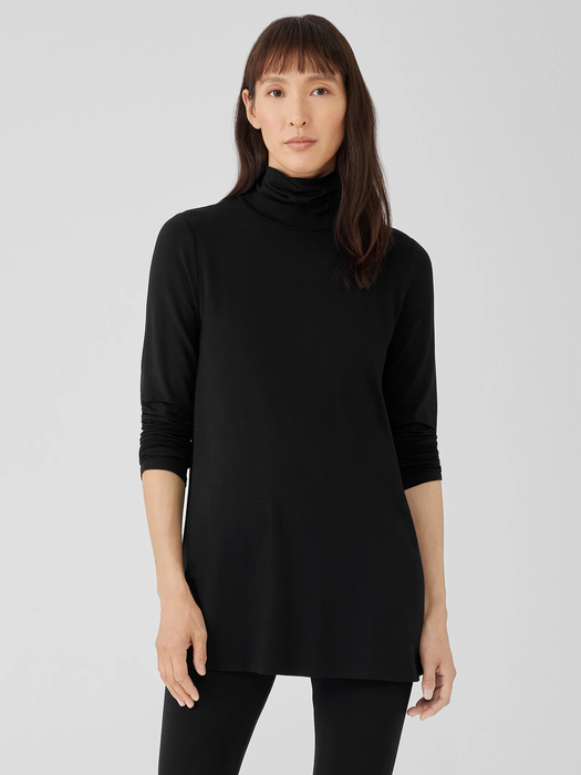 Eileen Fisher Scrunch Neck Top Fine Jersey Scrunch Neck Long Top