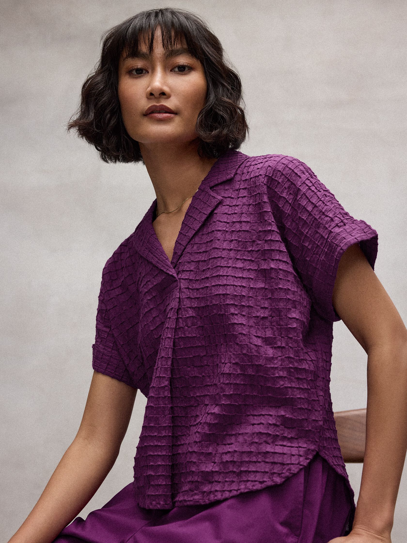 Organic Cotton Voile Box Notch Collar Shirt