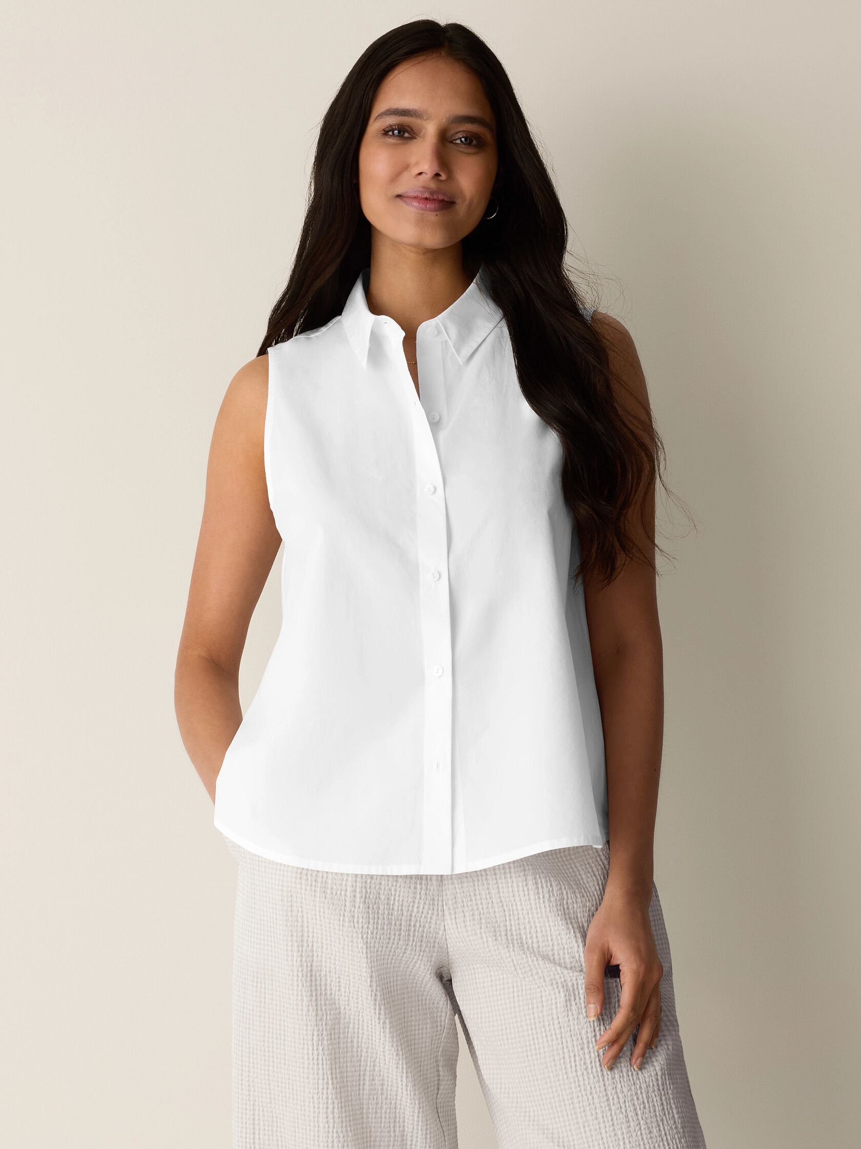 Organic Cotton Poplin Classic Collar Sleeveless Shirt