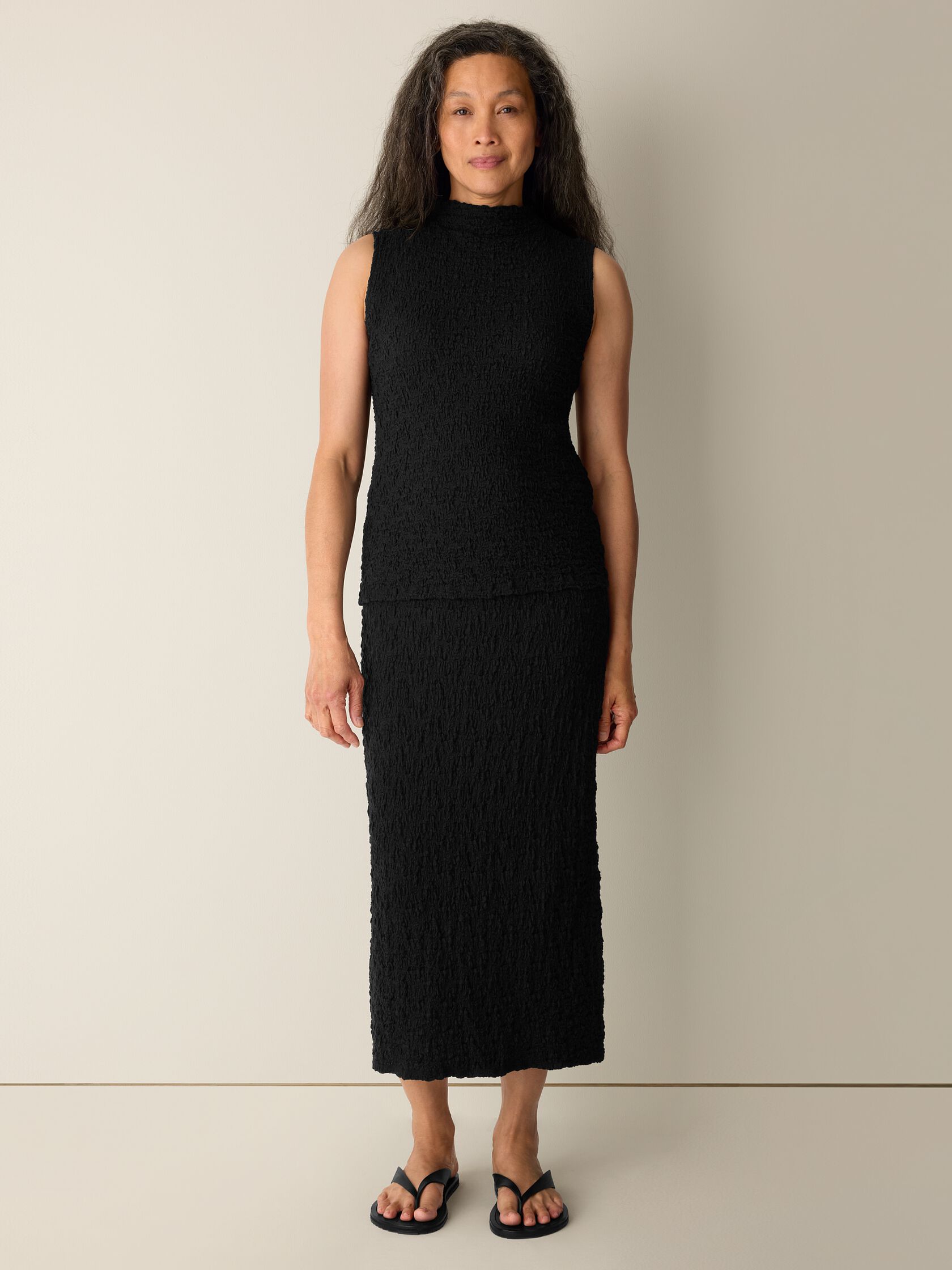 Bubble Jacquard Funnel Neck Top