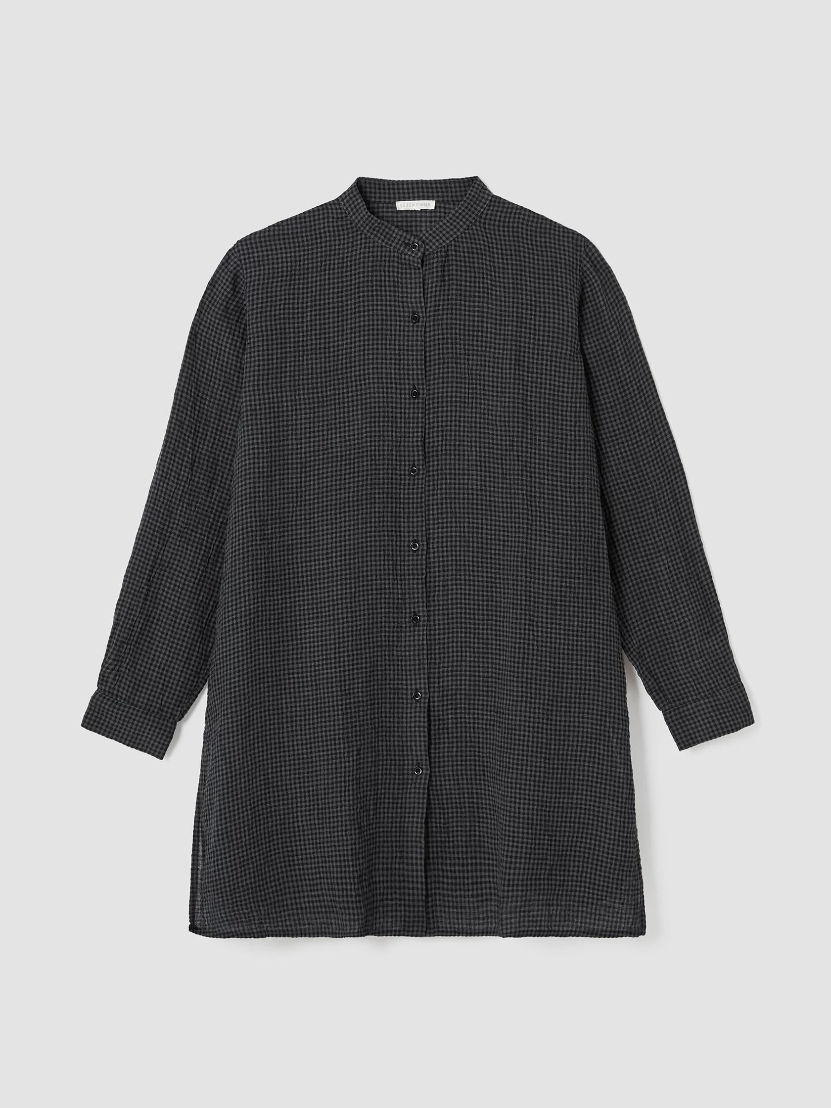 Puckered Organic Linen Mandarin Collar Long Shirt
