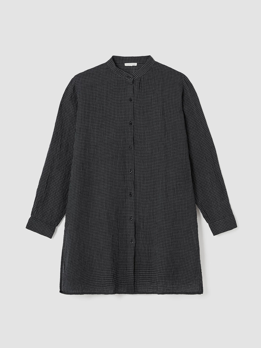 Puckered Organic Linen Mandarin Collar Long Shirt