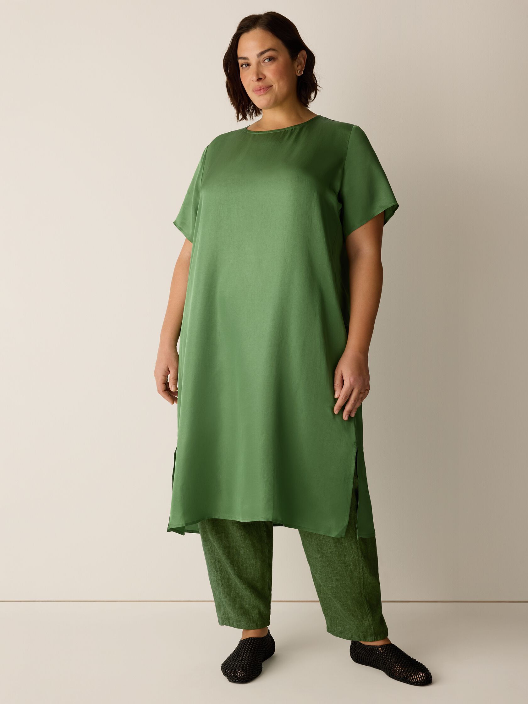 Lightweight Satin Shimmer Tee Dress