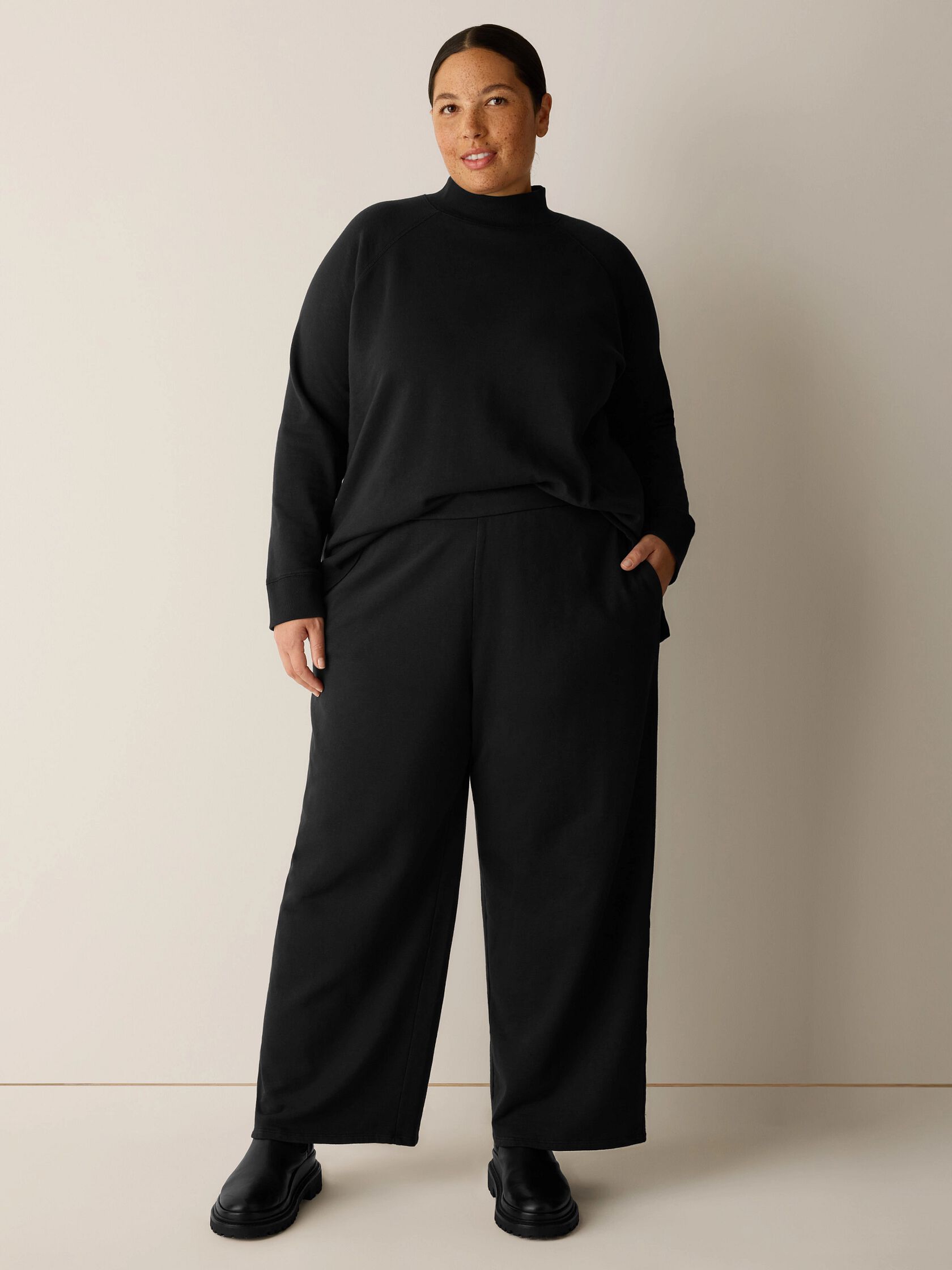 Garment-Dyed Organic Cotton Terry Wide-Leg Pant