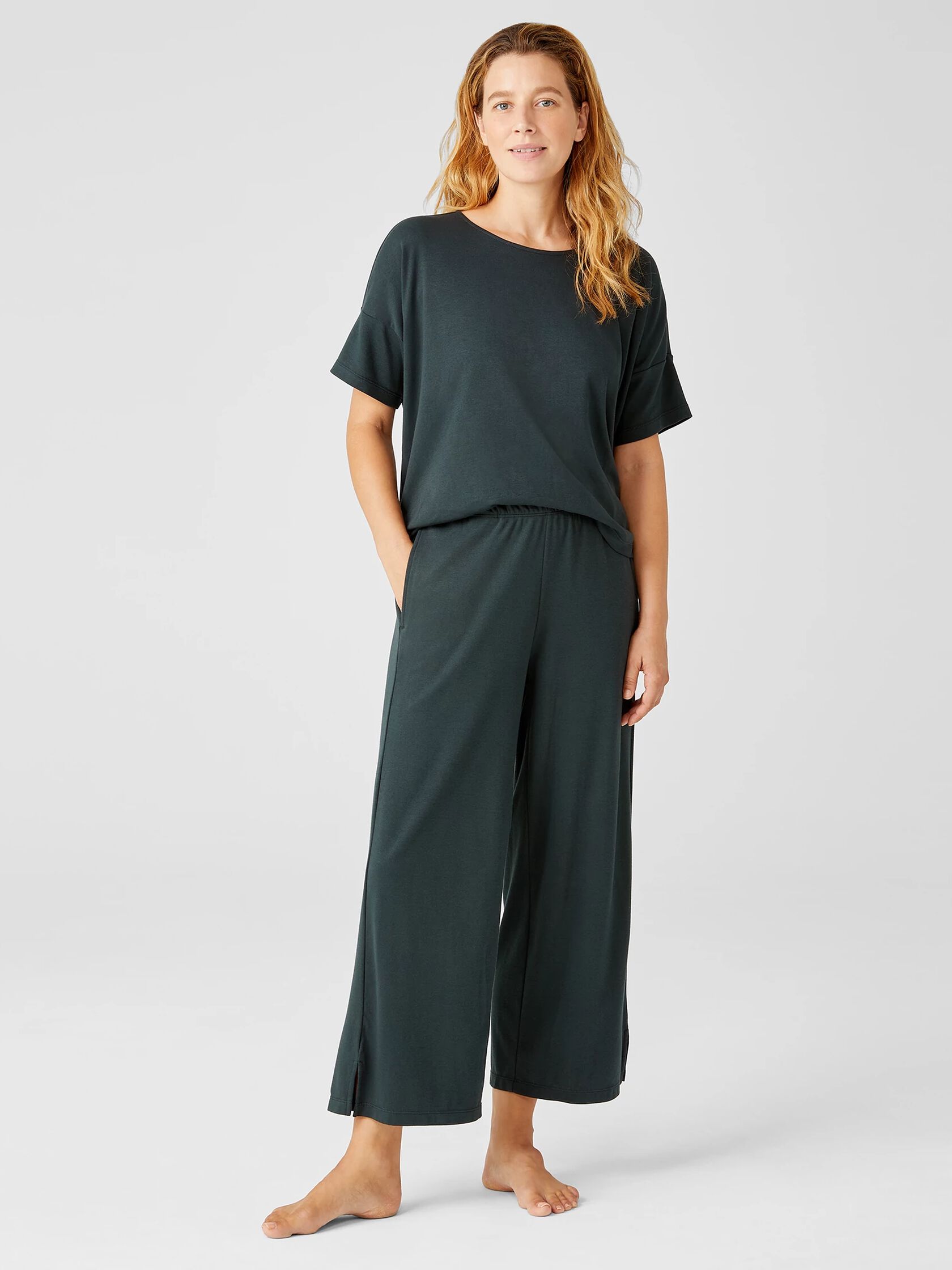 Cozy Organic Cotton Interlock Wide-Leg Pant