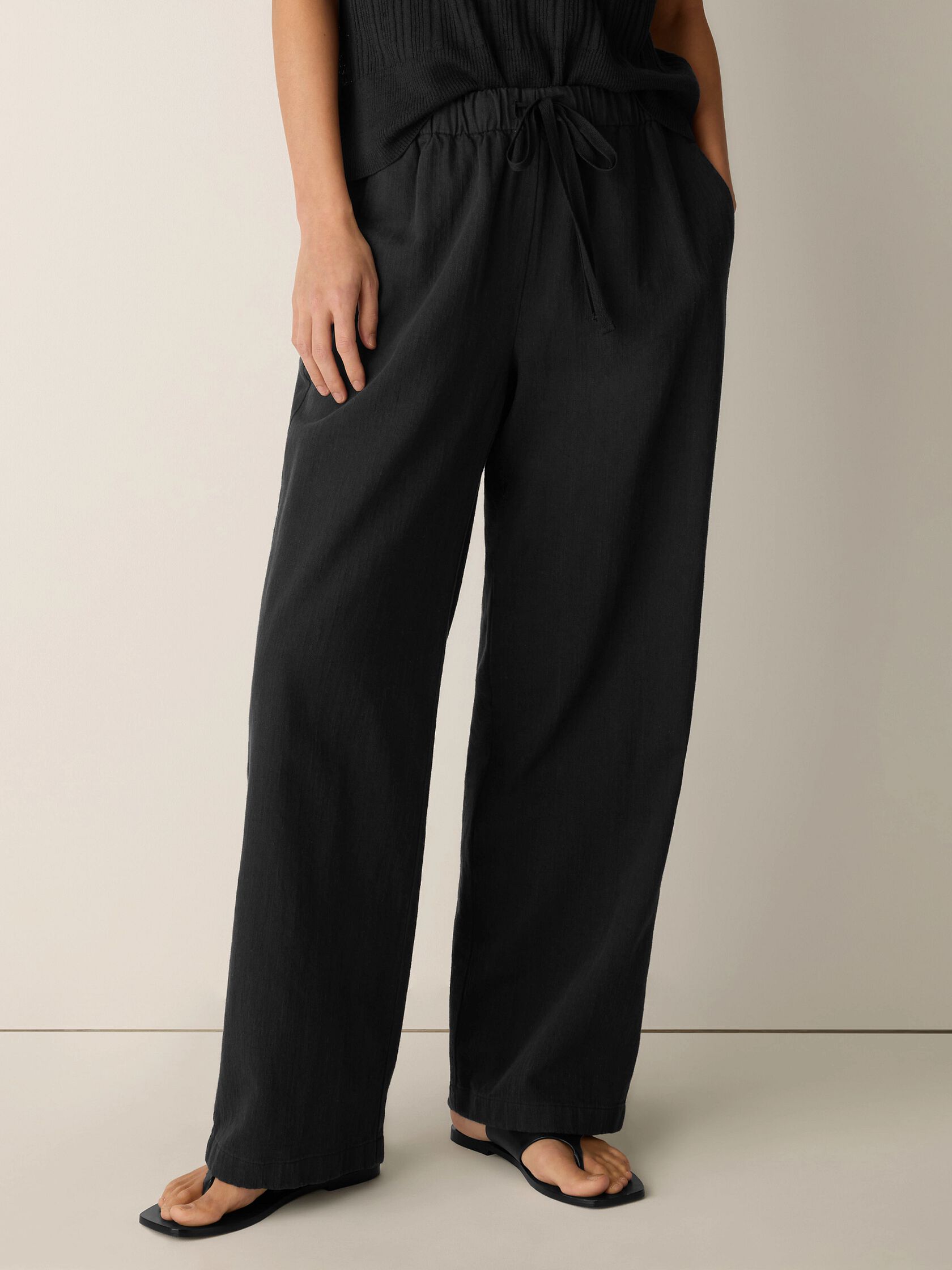 Slubby Organic Cotton Linen Full-Length Straight Pant