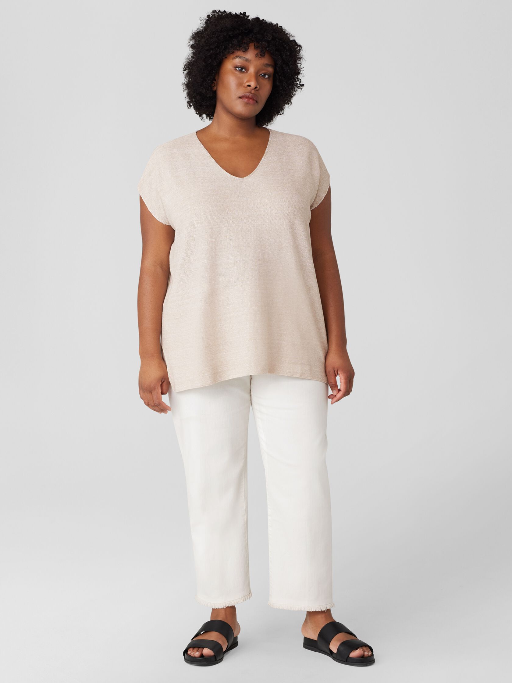 Organic Linen Cotton Seed V-Neck Top