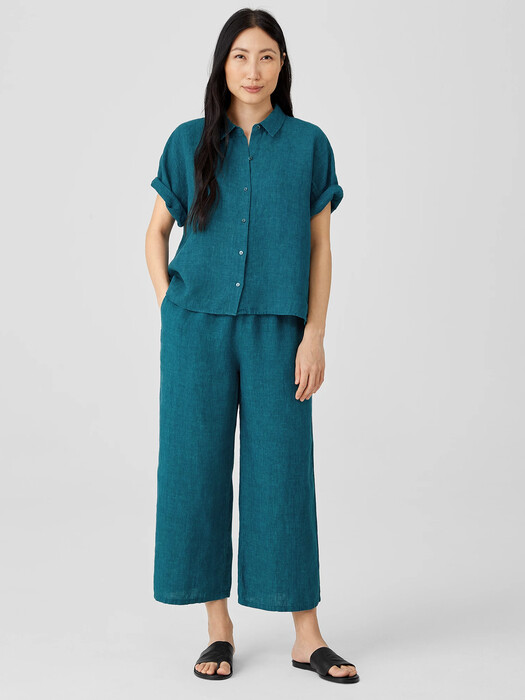 Washed Organic Linen Delave Short-Sleeve Shirt