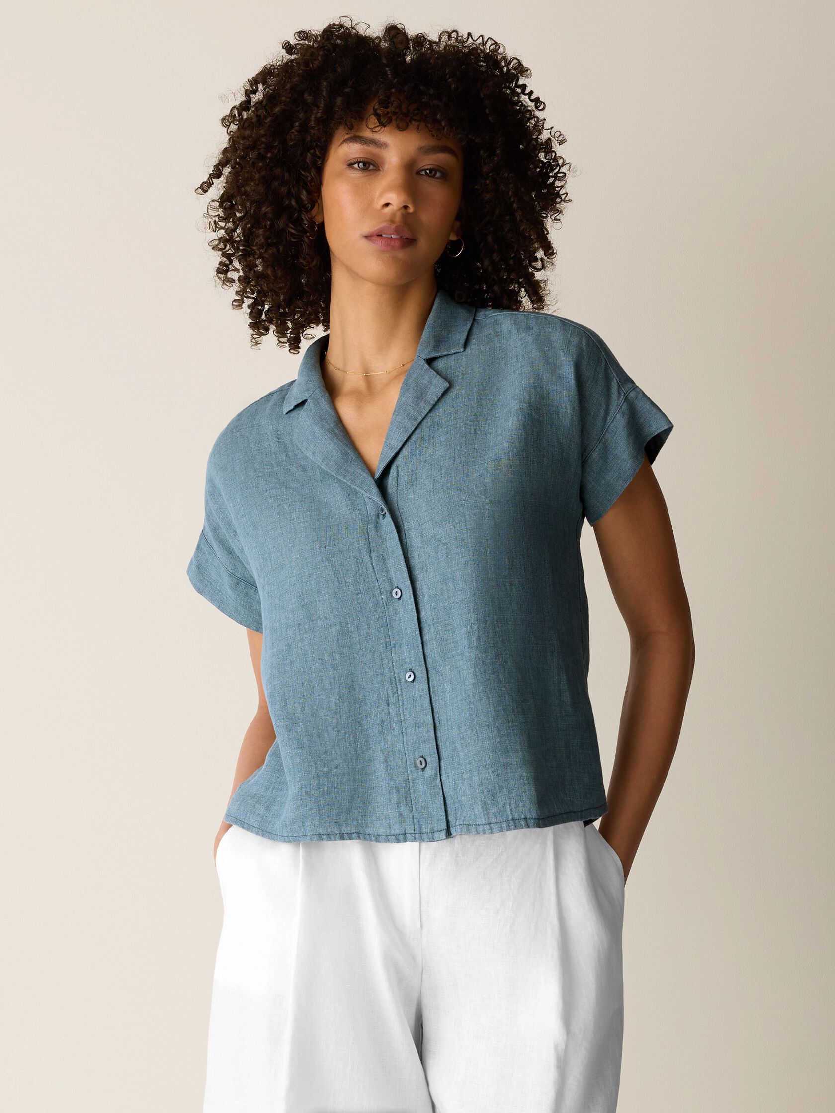 Washed Organic Linen D&eacute;lav&eacute; Notch Collar Shirt
