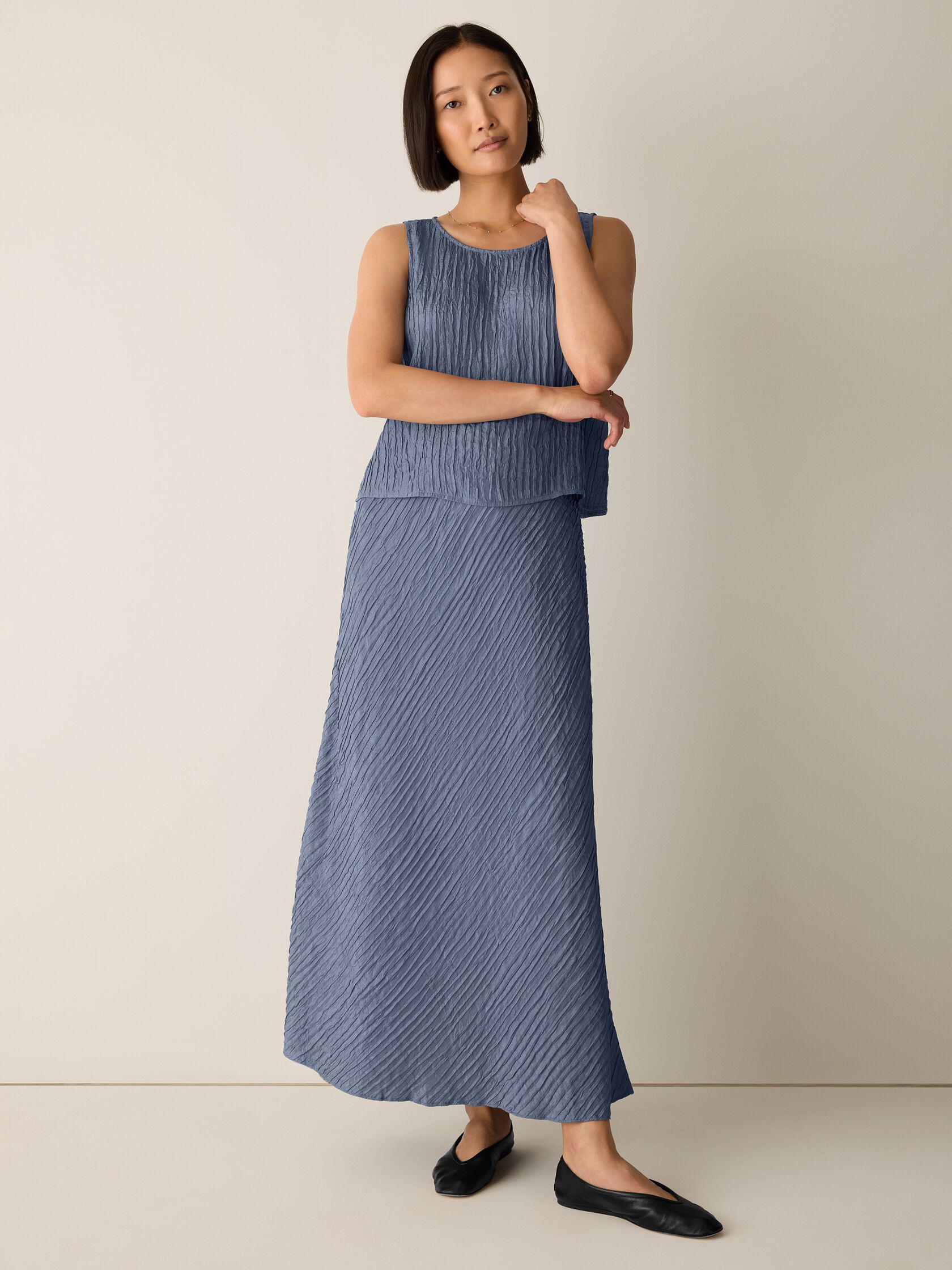 Textured Silk Jacquard Ballet Neck Tank