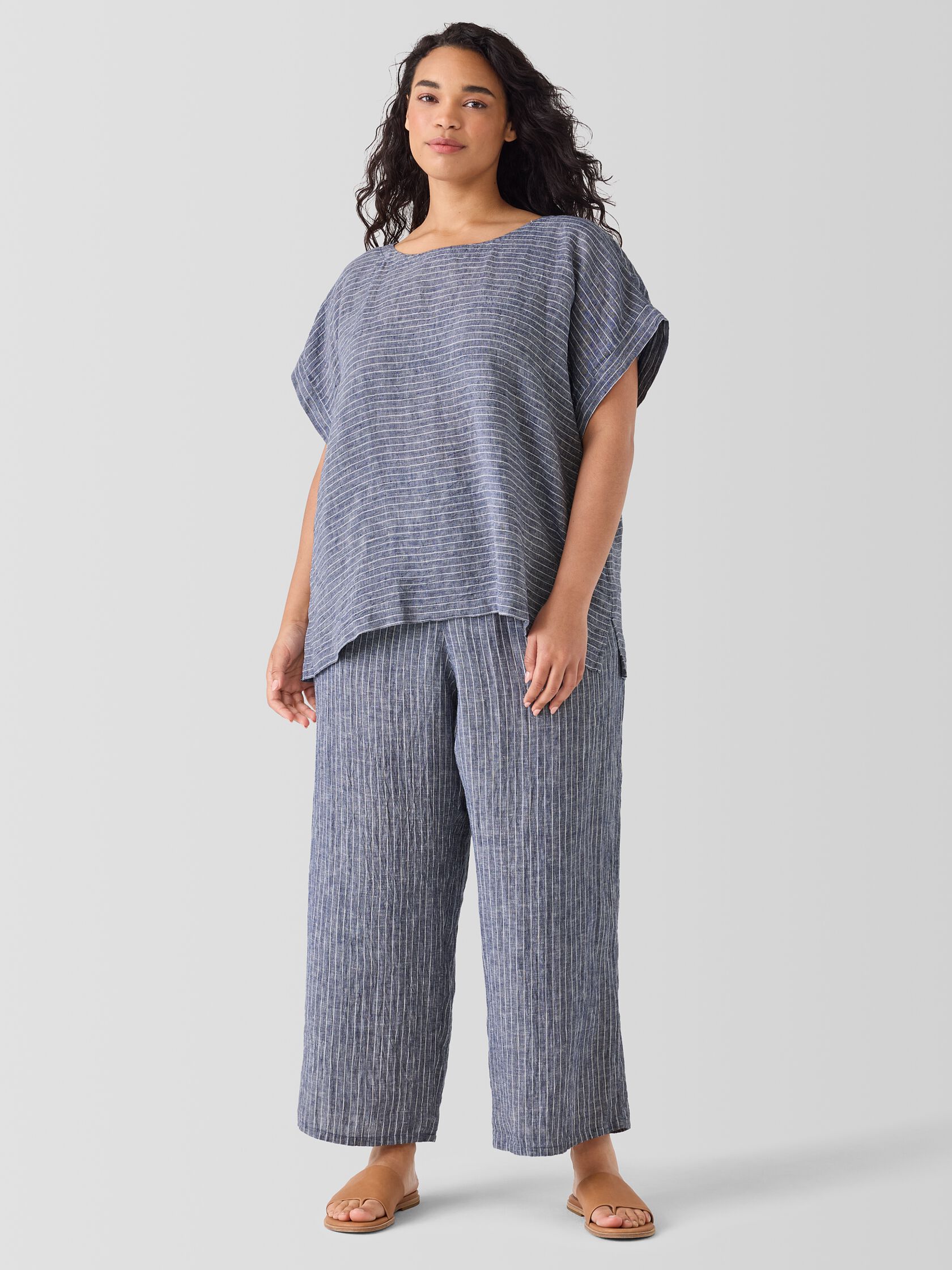 Puckered Organic Linen Ballet Neck Top