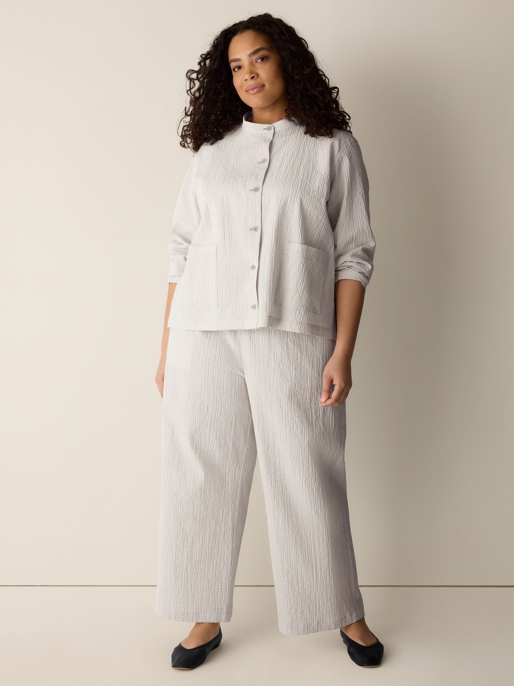 Organic Cotton Pucker Check Shirt Jacket