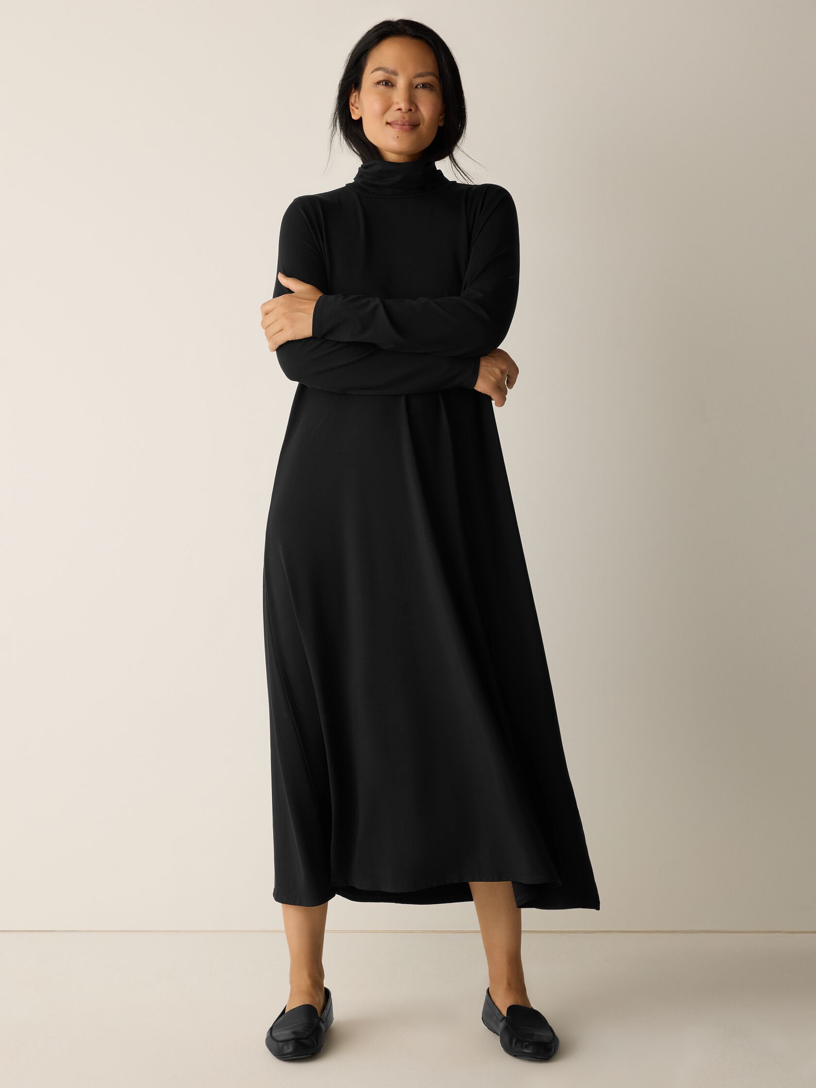 Stretch Jersey Knit Turtleneck Dress
