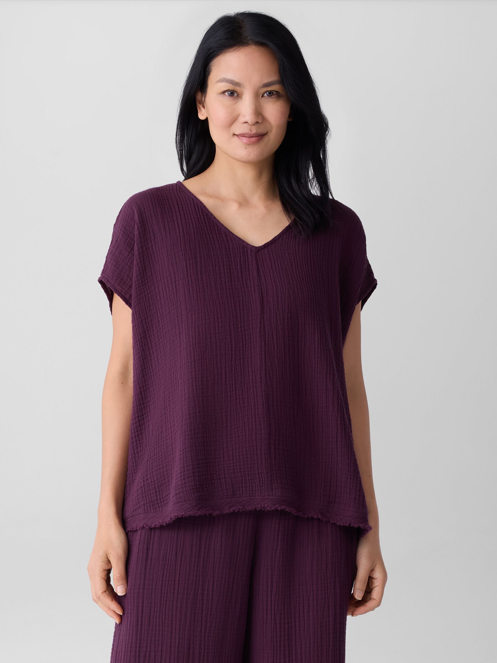 Organic Cotton Lofty Gauze V-Neck Square Top