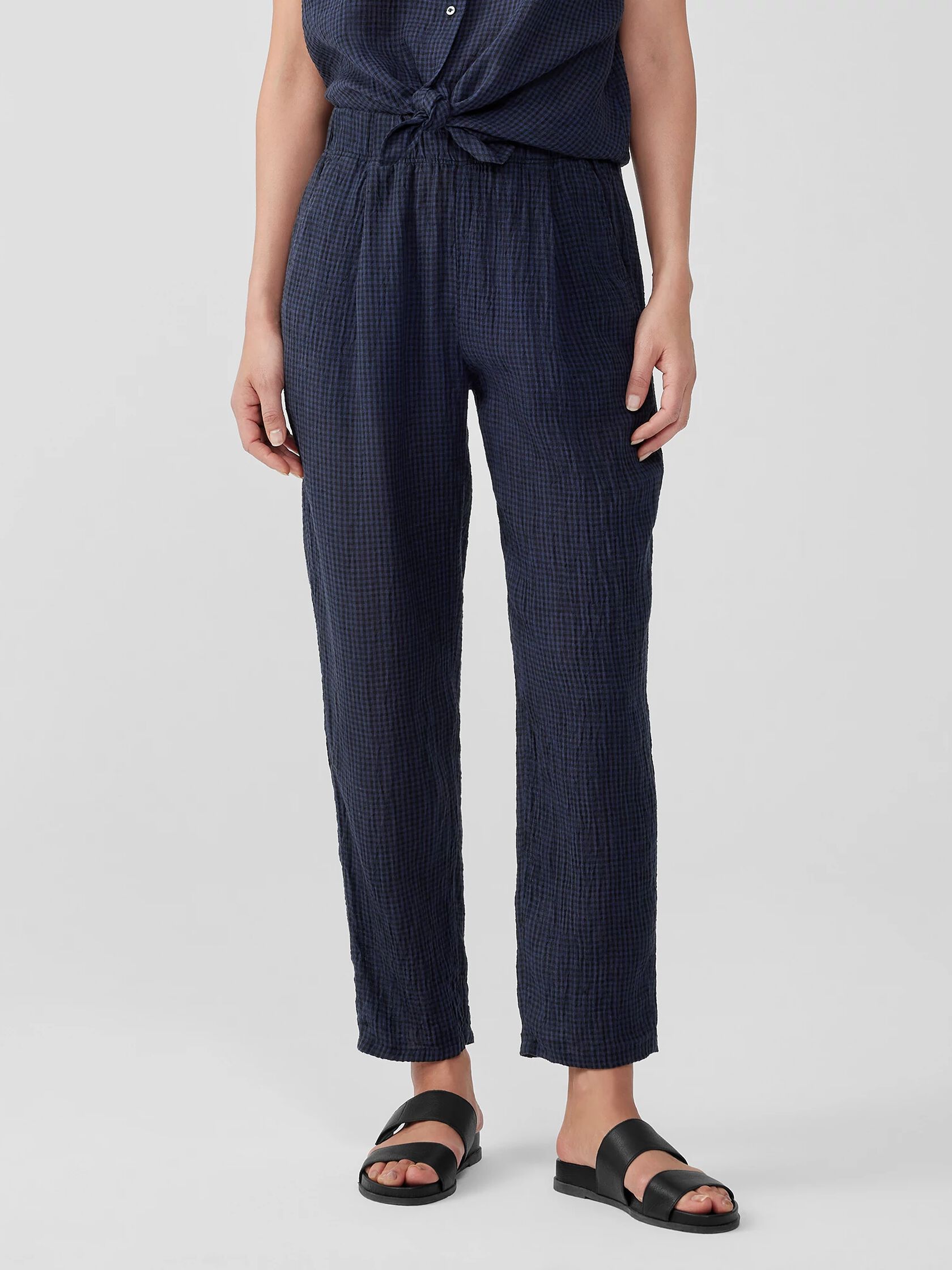 Puckered Organic Linen Tapered Pant