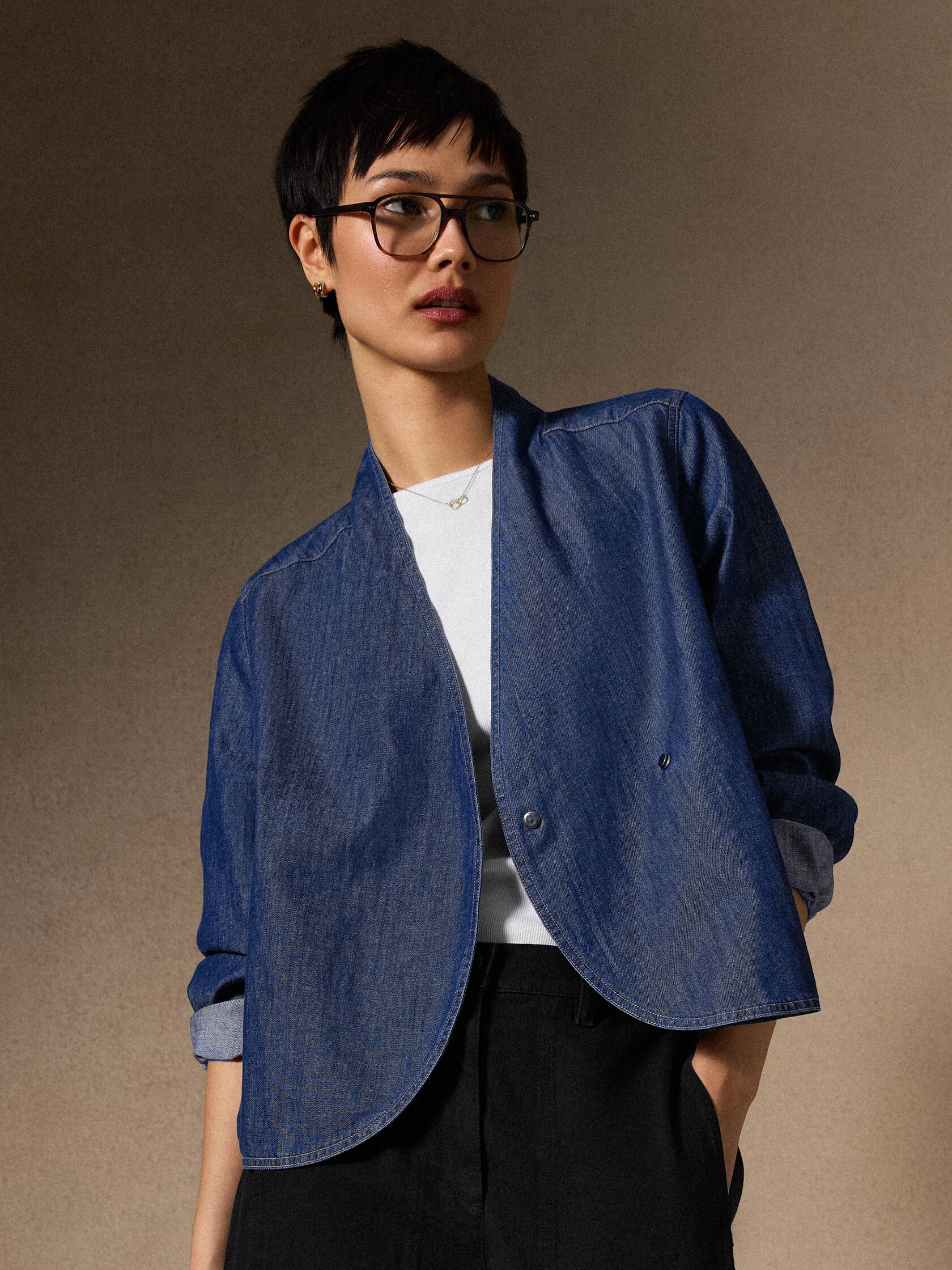 Lightweight Organic Cotton Denim Curved Jacket