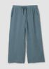 Puckered Organic Linen Grid Wide-Leg Pant