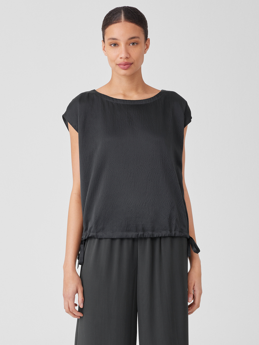 Hammered Silk Cotton Bateau Neck Top